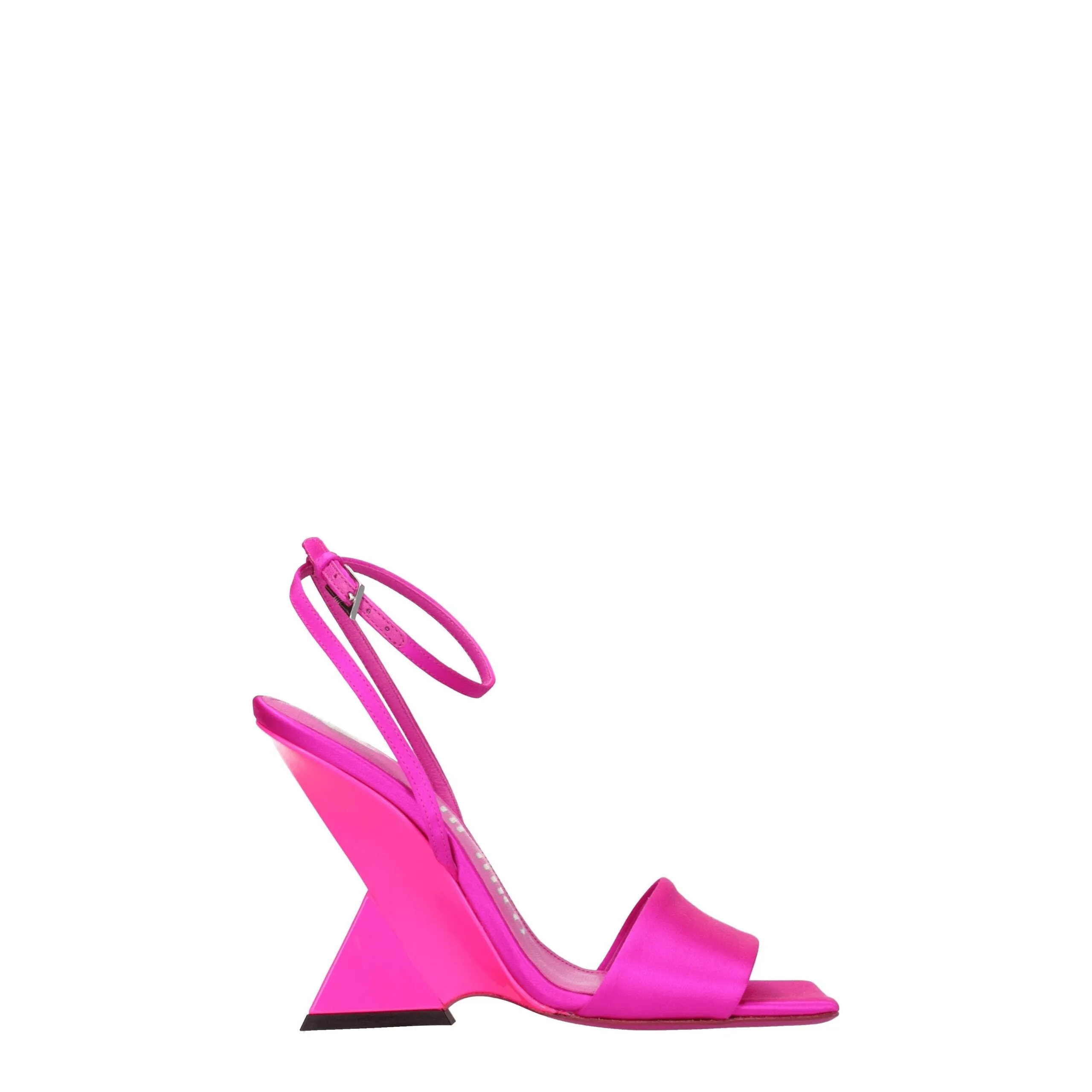 The Attico Pink Satin Platform Sandals sold by Siebentaschen