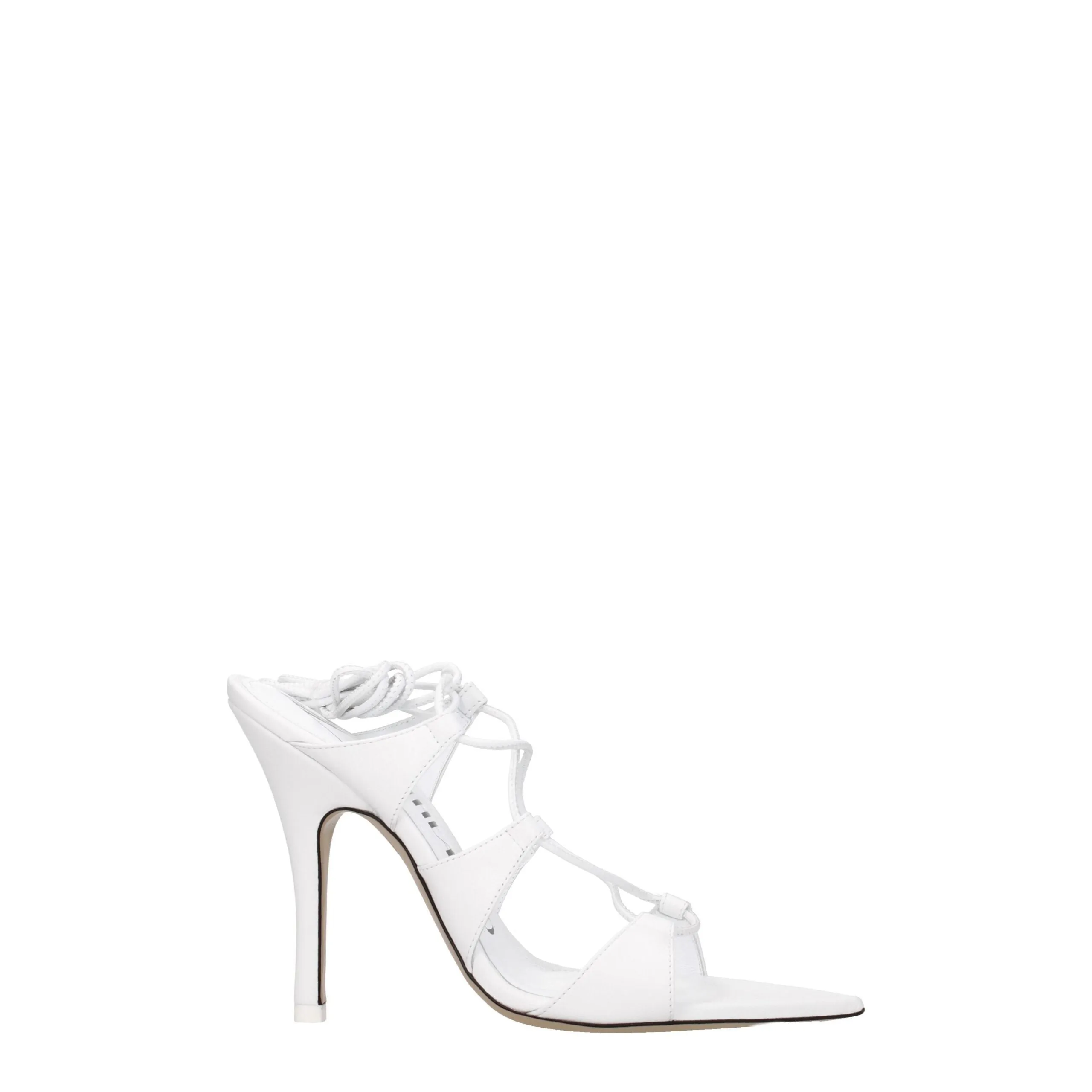 The Attico White Leather Stiletto Heel Sandals sold by Siebentaschen