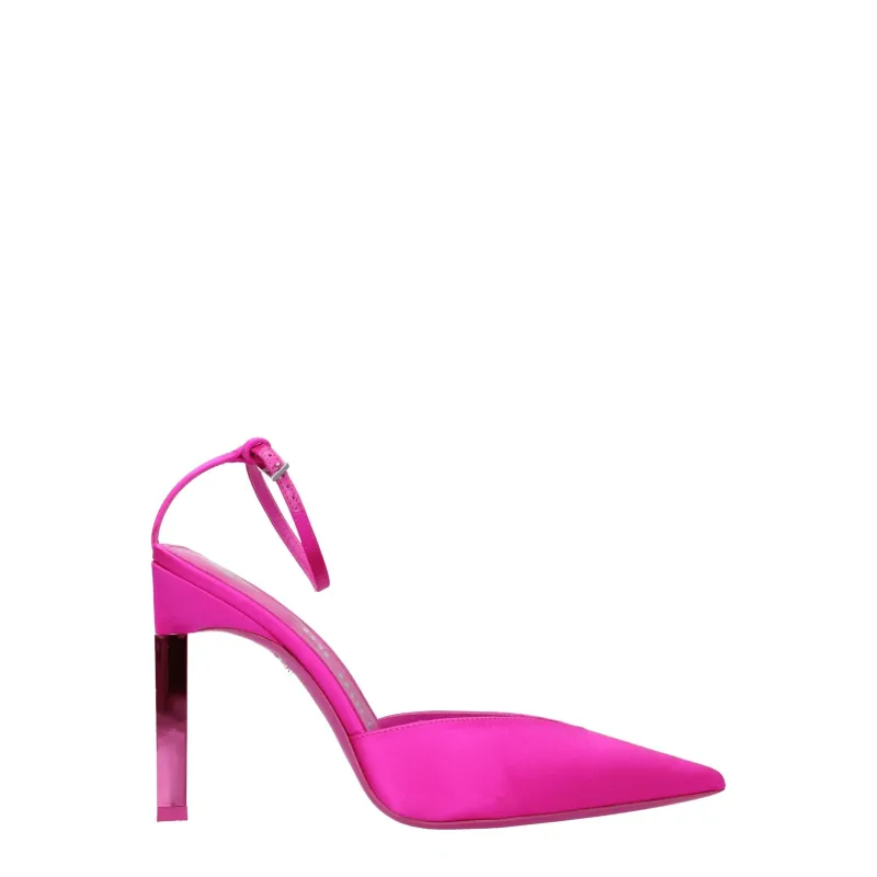 The Attico Pink Satin Stiletto Heel Sandals sold by Siebentaschen