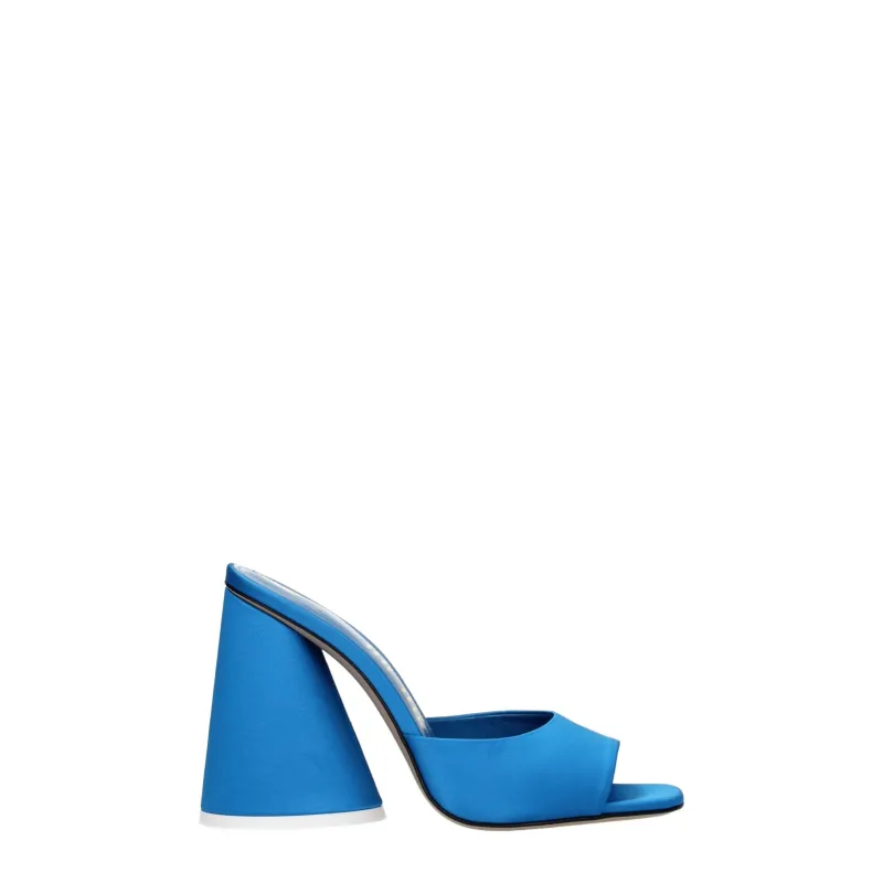 The Attico Light Blue Satin Platform Sandals sold by Siebentaschen