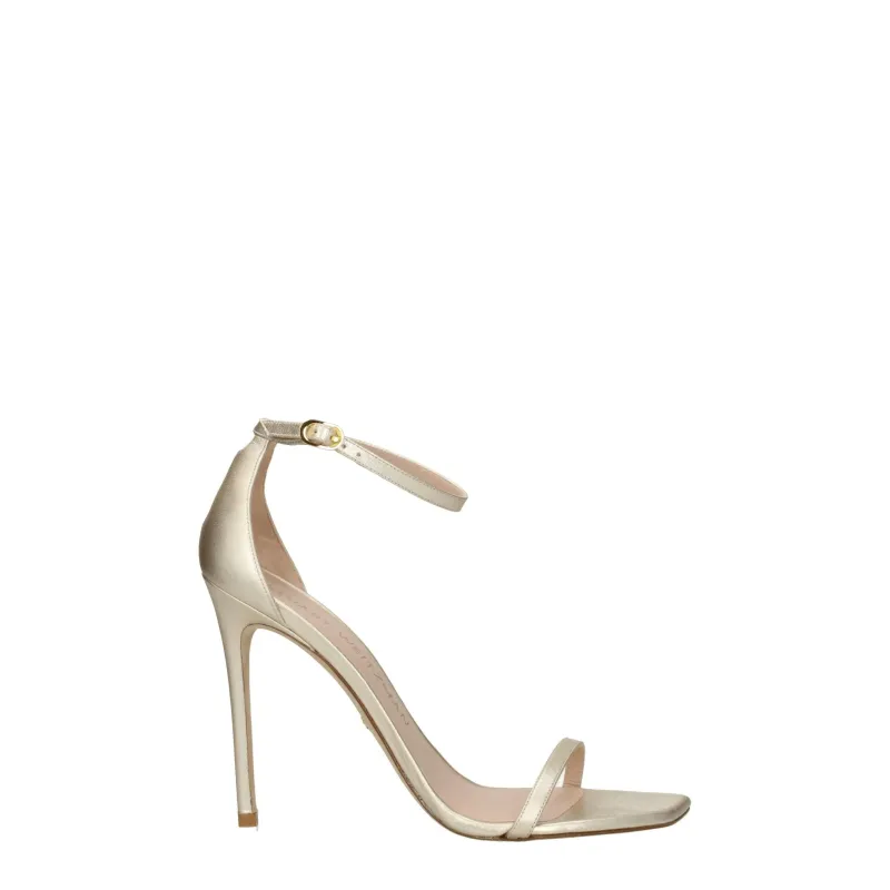 Stuart Weitzman Gold Leather Stiletto Heel Sandals sold by Siebentaschen