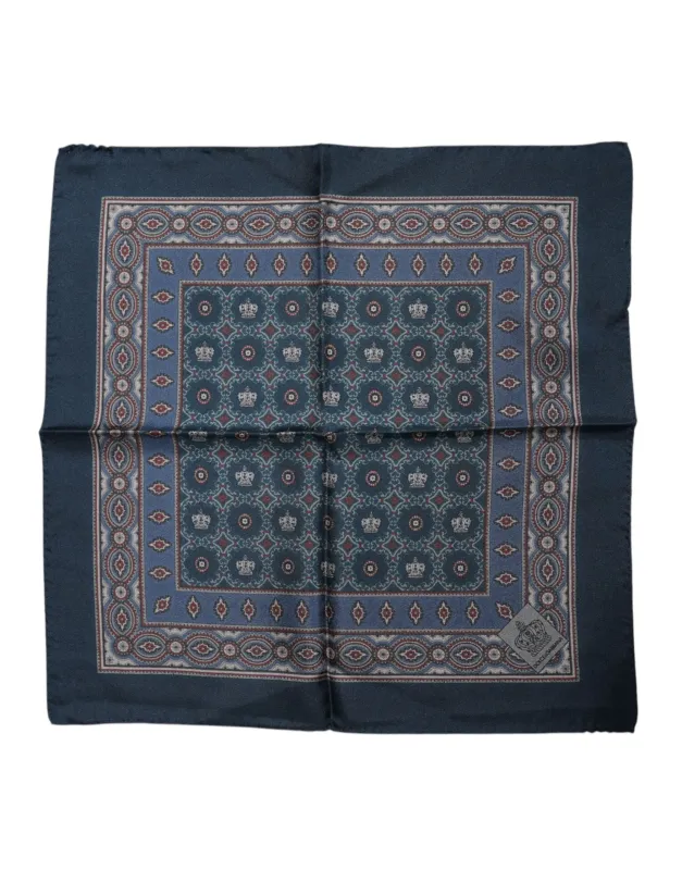Dolce & Gabbana Blue Printed Silk Square Men Foulard Scarf sold by Siebentaschen