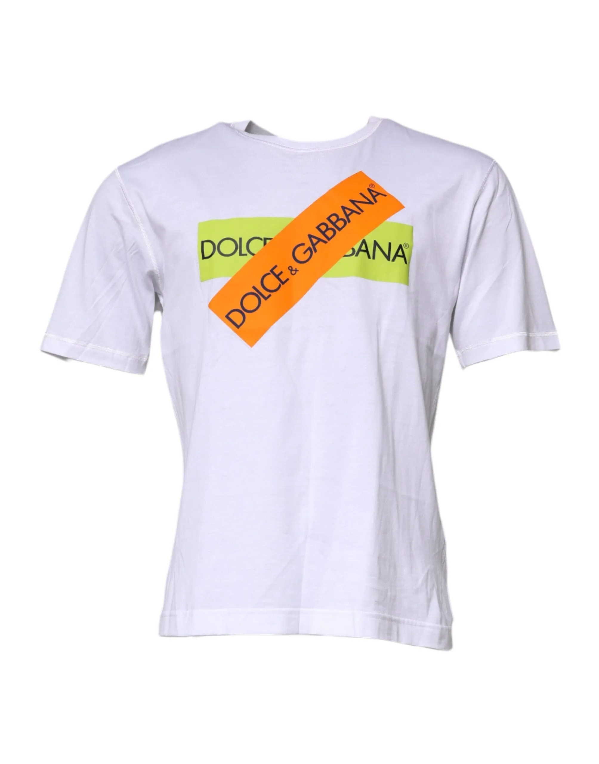 Dolce & Gabbana White Logo Tape Cotton Crew Neck T-shirt sold by Siebentaschen