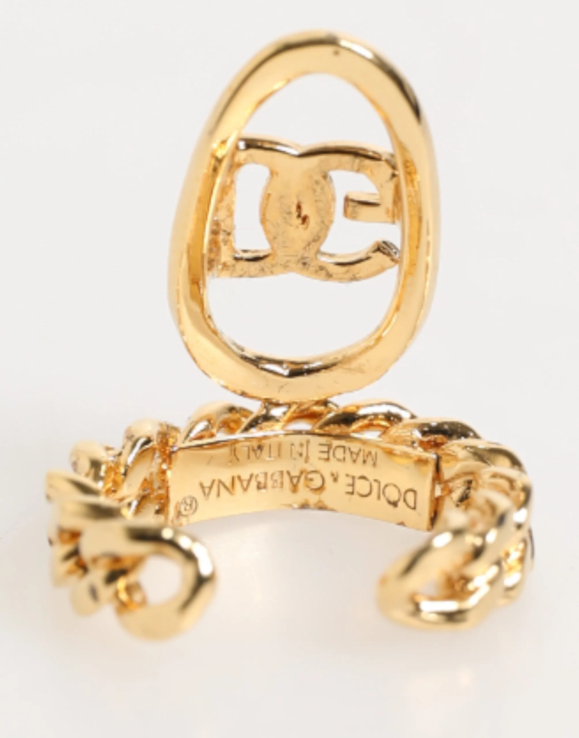 Dolce & Gabbana Gold Tone Brass Oval DG Logo Chain Adjustable Ring sold by Siebentaschen product image thumbnail 5