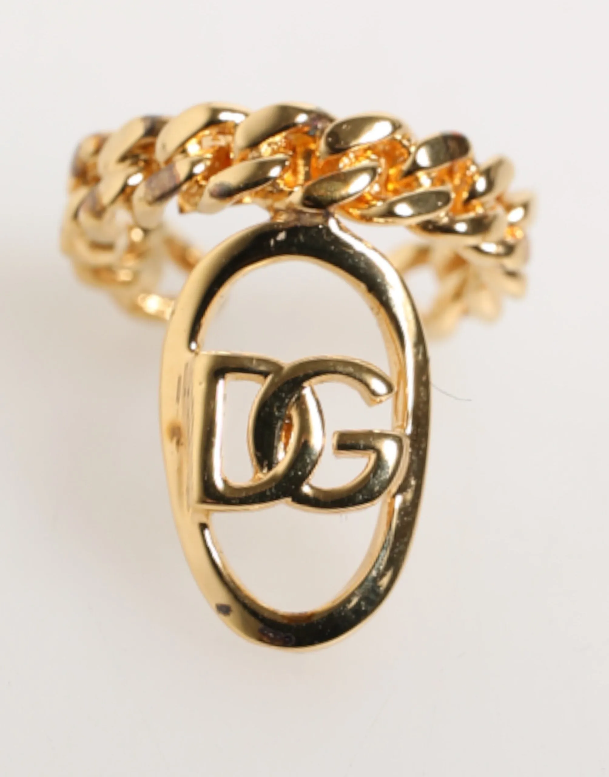 Dolce & Gabbana Gold Tone Brass Oval DG Logo Chain Adjustable Ring sold by Siebentaschen product image thumbnail 2