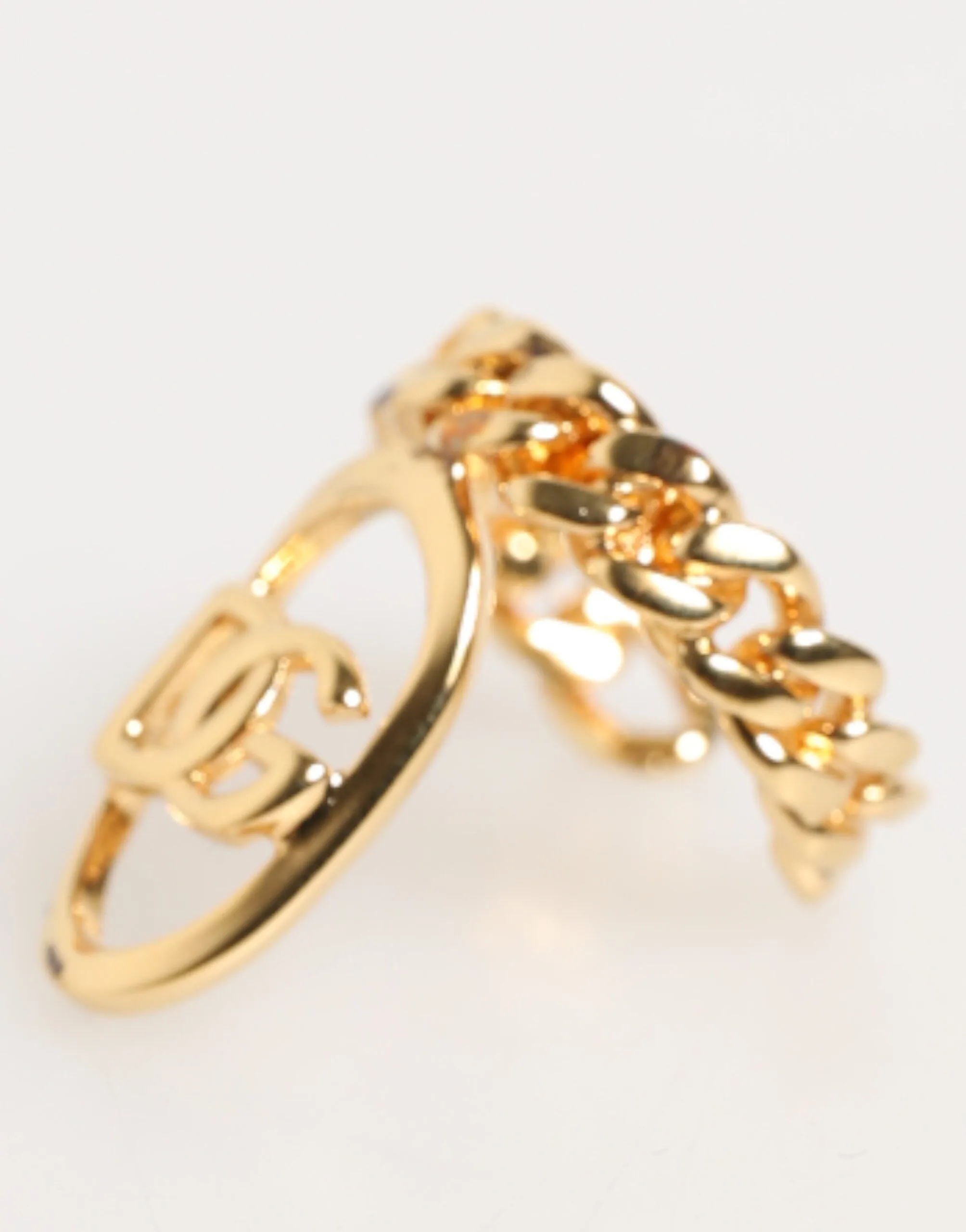 Dolce & Gabbana Gold Tone Brass Oval DG Logo Chain Adjustable Ring sold by Siebentaschen product image thumbnail 3