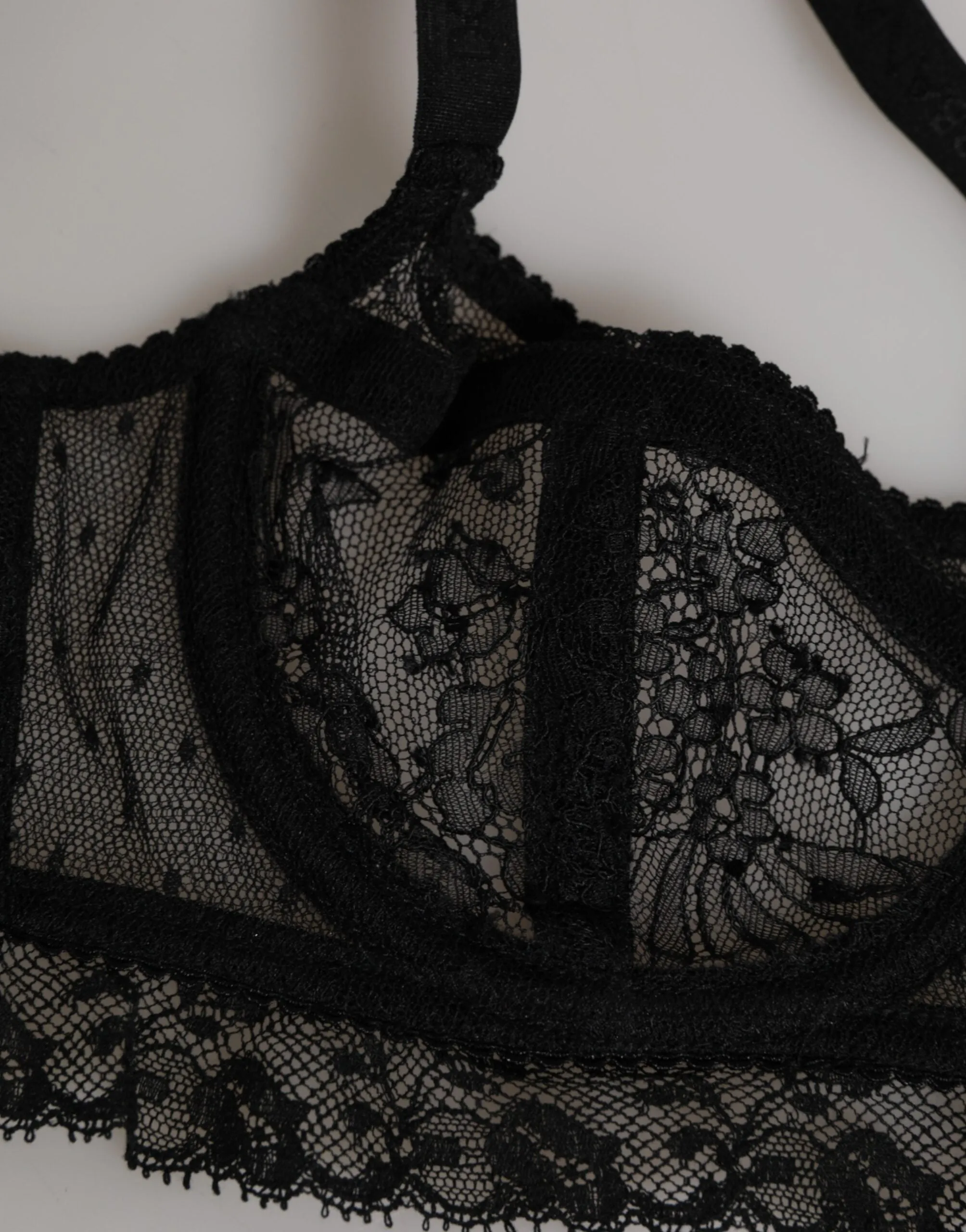 Dolce & Gabbana Black Floral Lace Nylon Balconcino Bra Underwear sold by Siebentaschen product image thumbnail 3