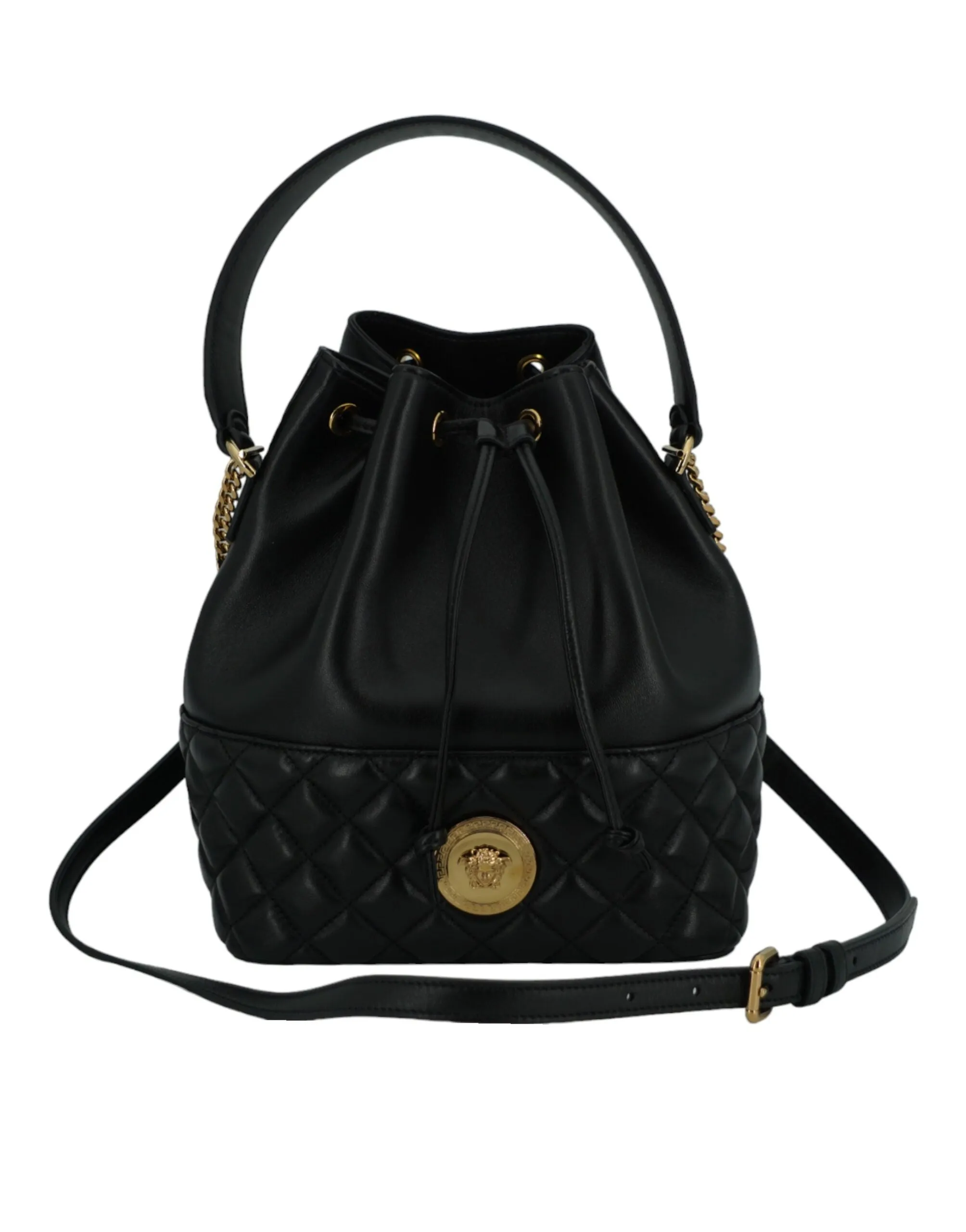 Versace Elegant Black Leather Medusa Bucket Shoulder Bag sold by Siebentaschen