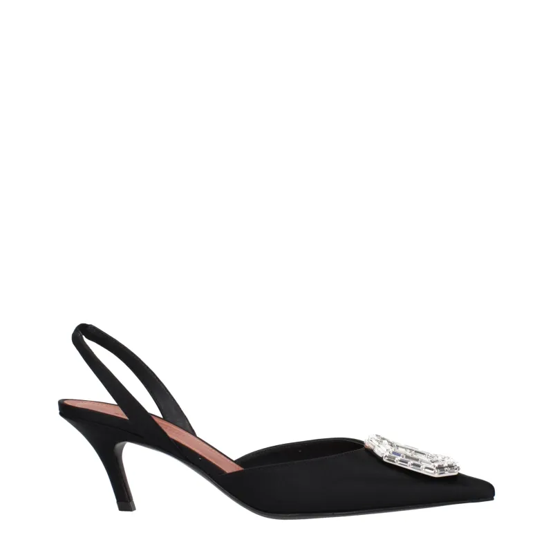 Amina Muaddi Black Satin Stiletto Heels Sandals sold by Siebentaschen