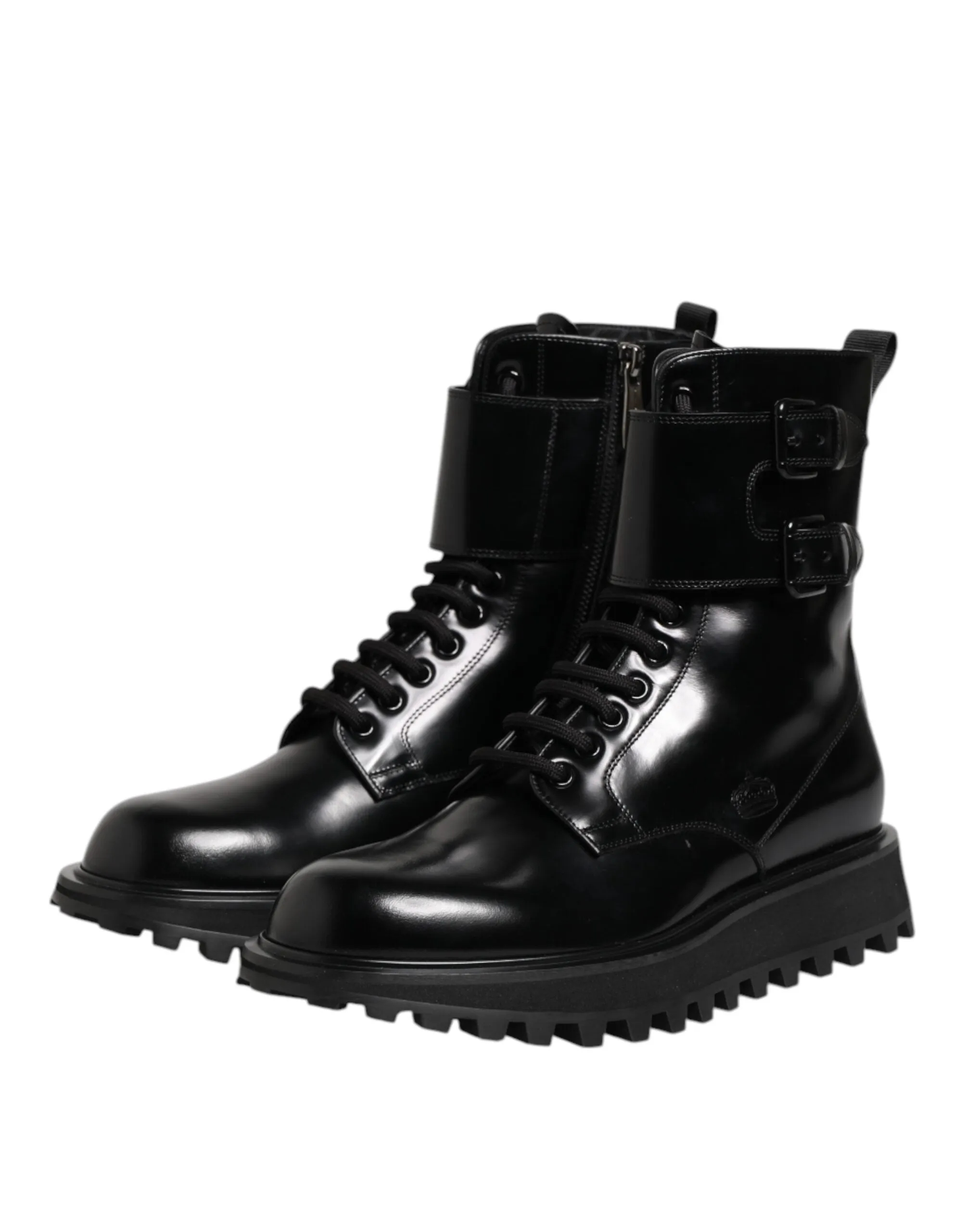 Dolce & Gabbana Black Leather Lace Up Mid Calf Boots Shoes sold by Siebentaschen product image thumbnail 4