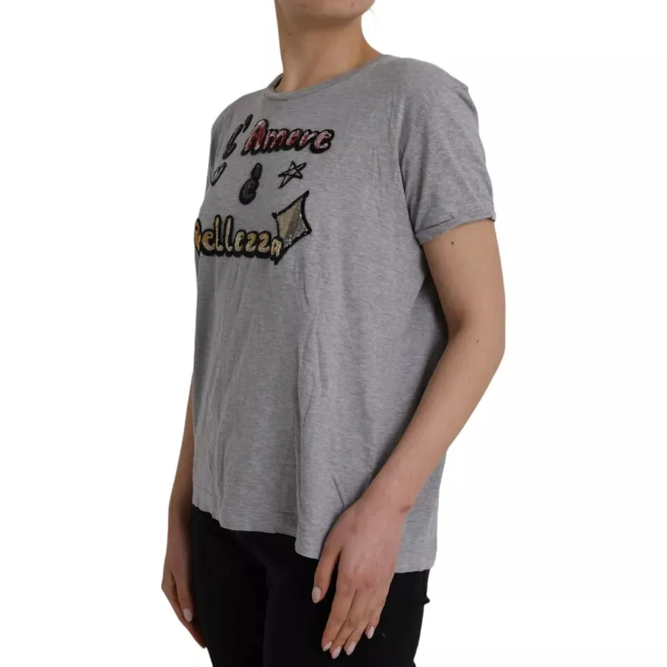 Dolce & Gabbana Gray Cotton L'Amore E'Bellezza Top T-shirt sold by Siebentaschen product image thumbnail 4