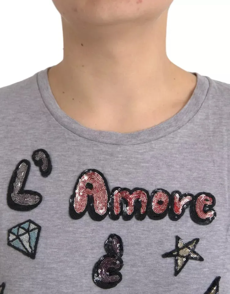 Dolce & Gabbana Gray Cotton L'Amore E'Bellezza Top T-shirt sold by Siebentaschen product image thumbnail 5