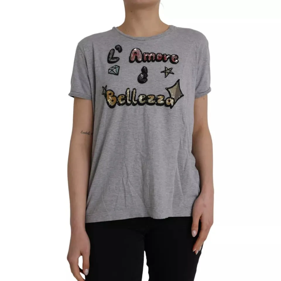 Dolce & Gabbana Gray Cotton L'Amore E'Bellezza Top T-shirt sold by Siebentaschen product image thumbnail 2