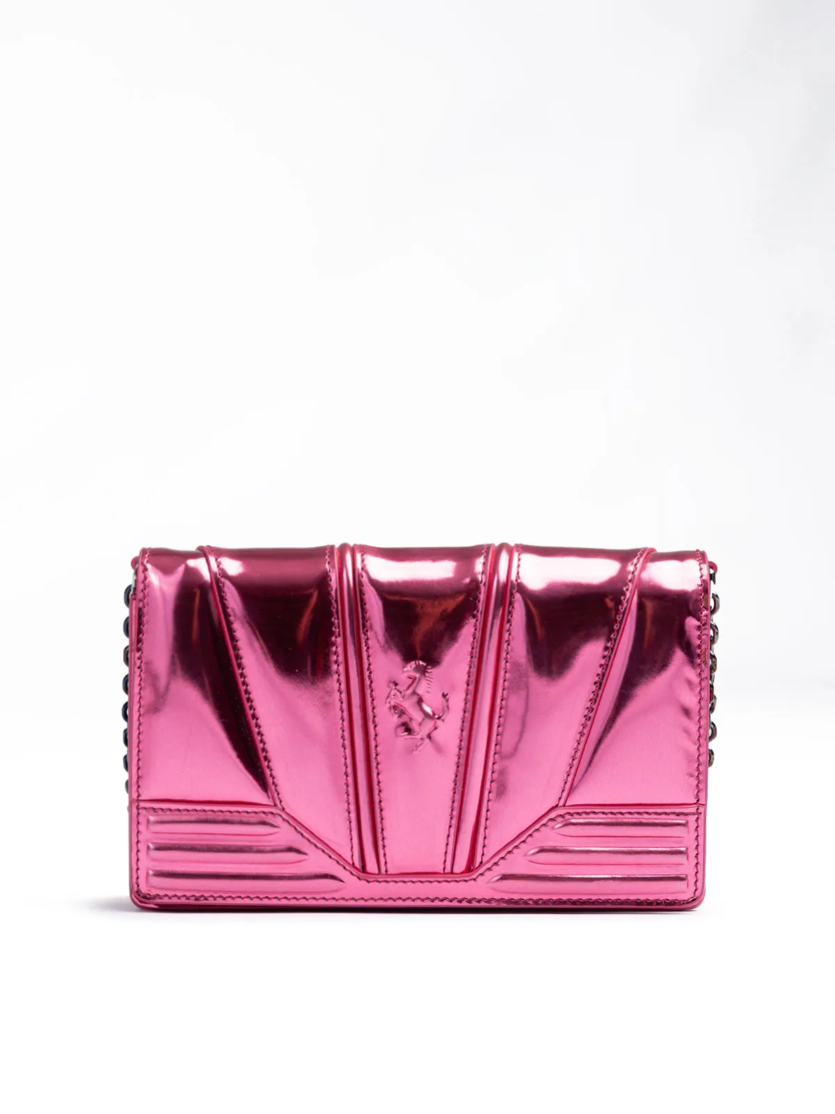 Ferrari Metal Pink GT patent leather bag with chain sold by Siebentaschen