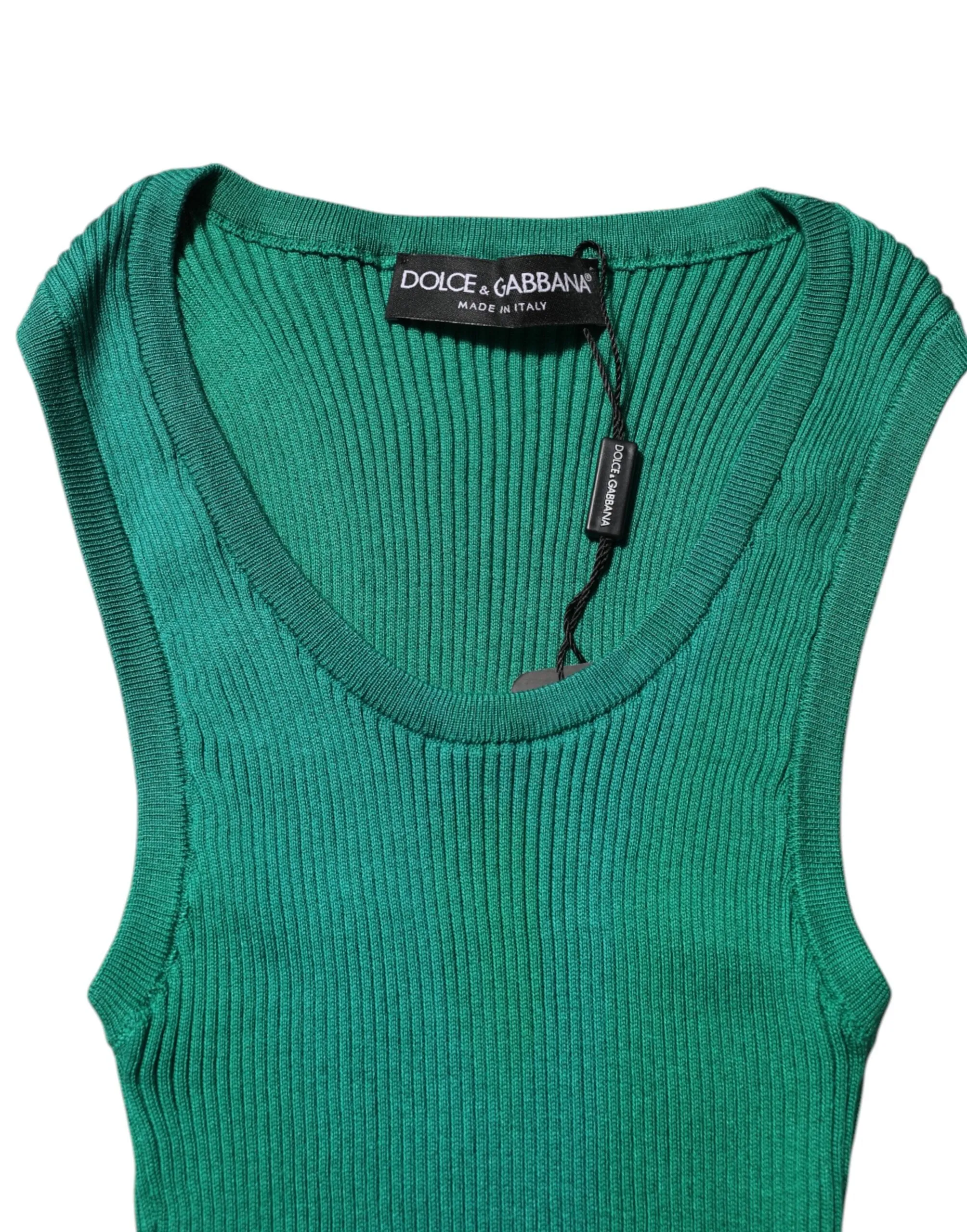 Dolce & Gabbana Green Silk Sleeveless Round Neck Tank Top sold by Siebentaschen product image thumbnail 4