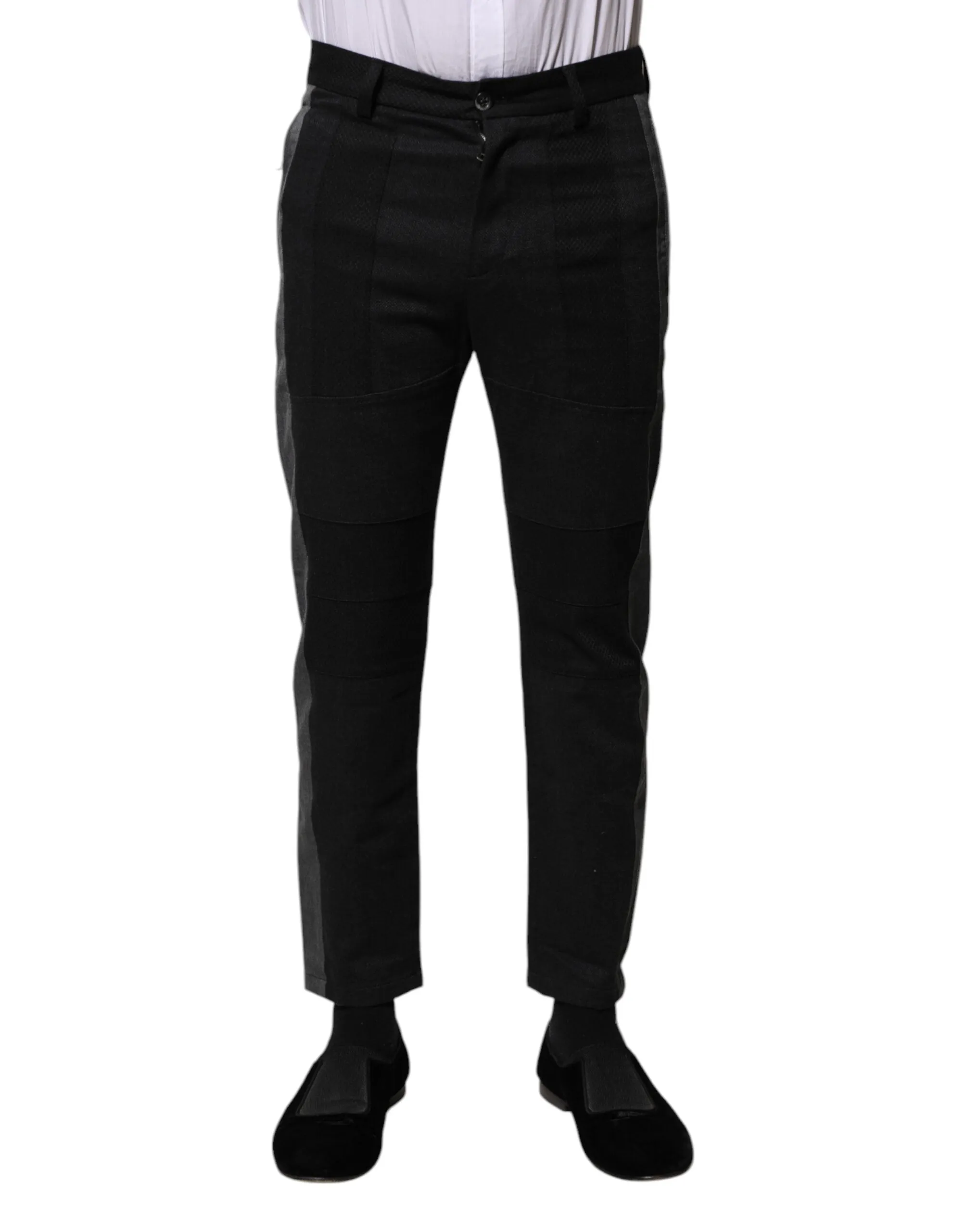 Dolce & Gabbana Black Gray Fantasy Cotton Formal Slim Pants sold by Siebentaschen
