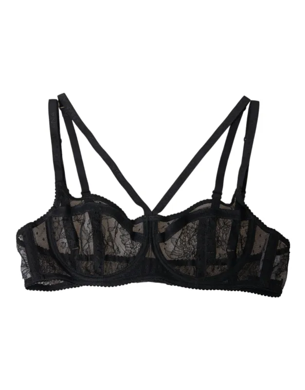 Dolce & Gabbana Black Floral Lace Nylon Balconcino Bra Underwear sold by Siebentaschen