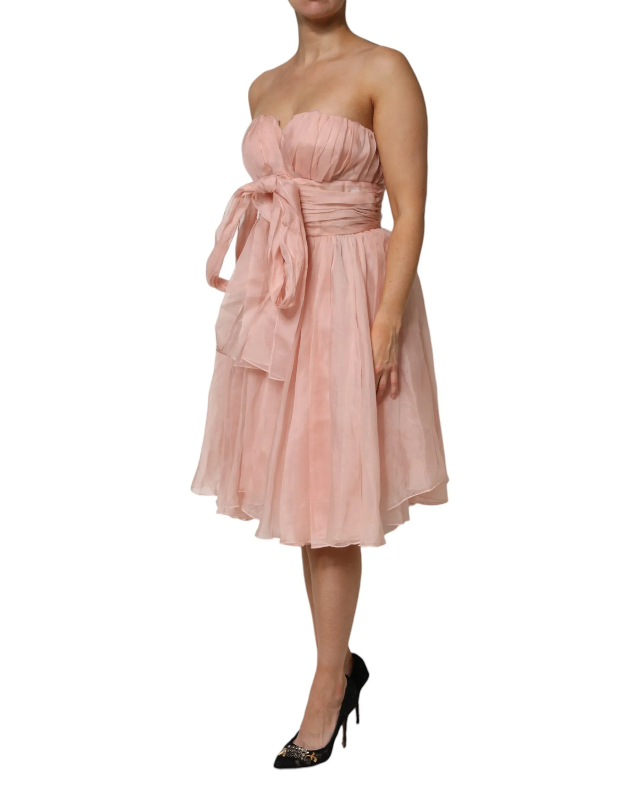 Dolce & Gabbana Pink Silk Chiffon A-line Pleated Midi Dress sold by Siebentaschen product image thumbnail 3