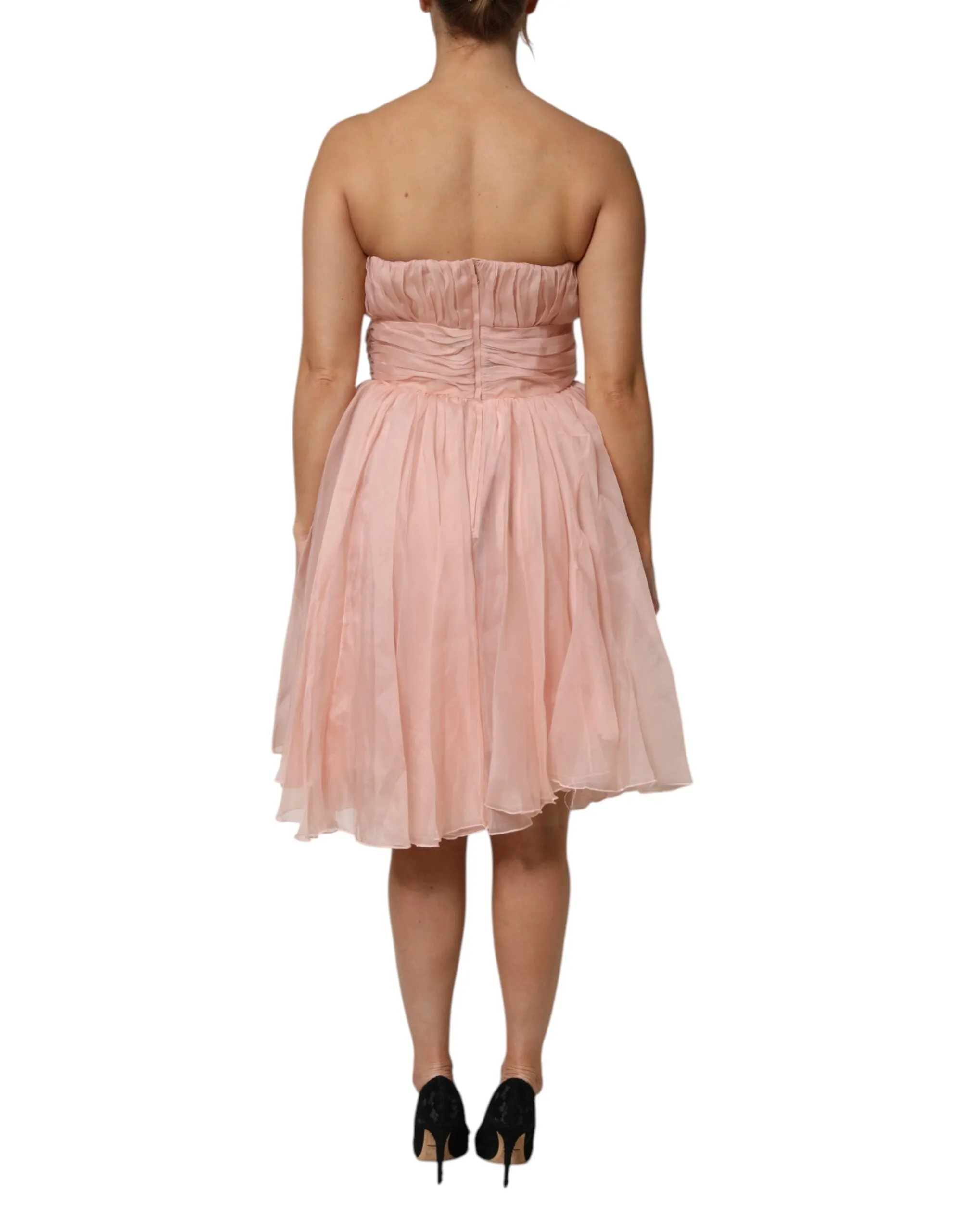 Dolce & Gabbana Pink Silk Chiffon A-line Pleated Midi Dress sold by Siebentaschen product image thumbnail 4