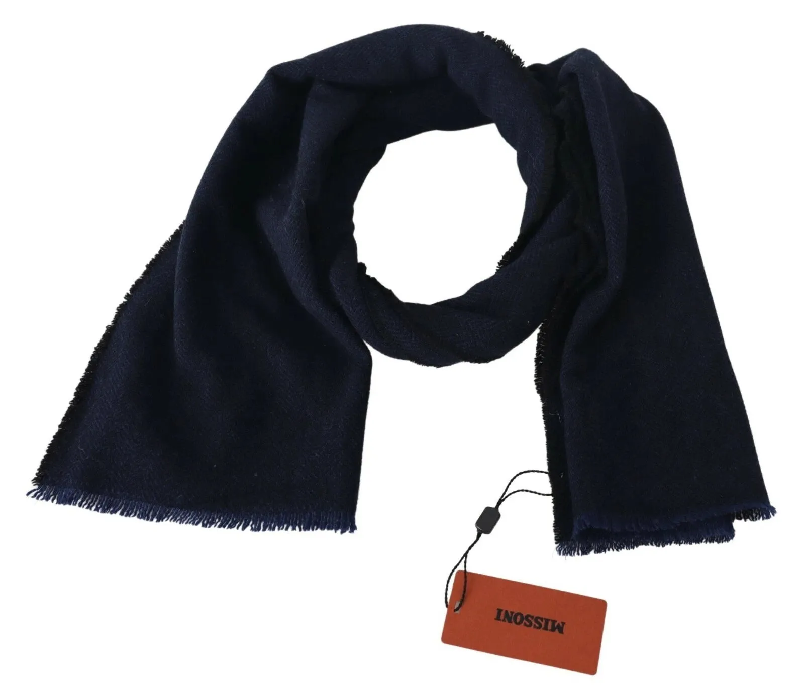 M Missoni Dark Blue Wool Unisex Neck Wrap Fringes Logo Scarf sold by Siebentaschen