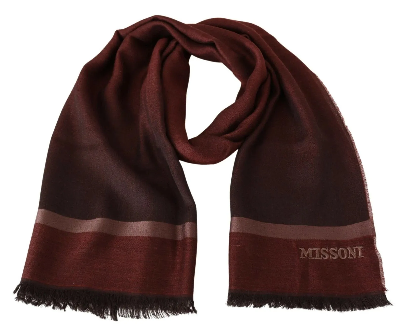 M Missoni Maroon Striped Wool Blend Unisex Wrap Fringes Scarf sold by Siebentaschen product image thumbnail 4