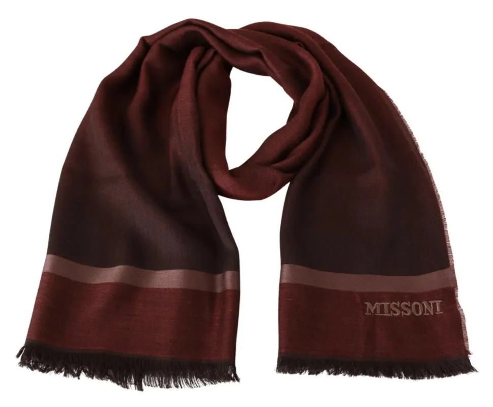 M Missoni Maroon Striped Wool Blend Unisex Wrap Fringes Scarf sold by Siebentaschen