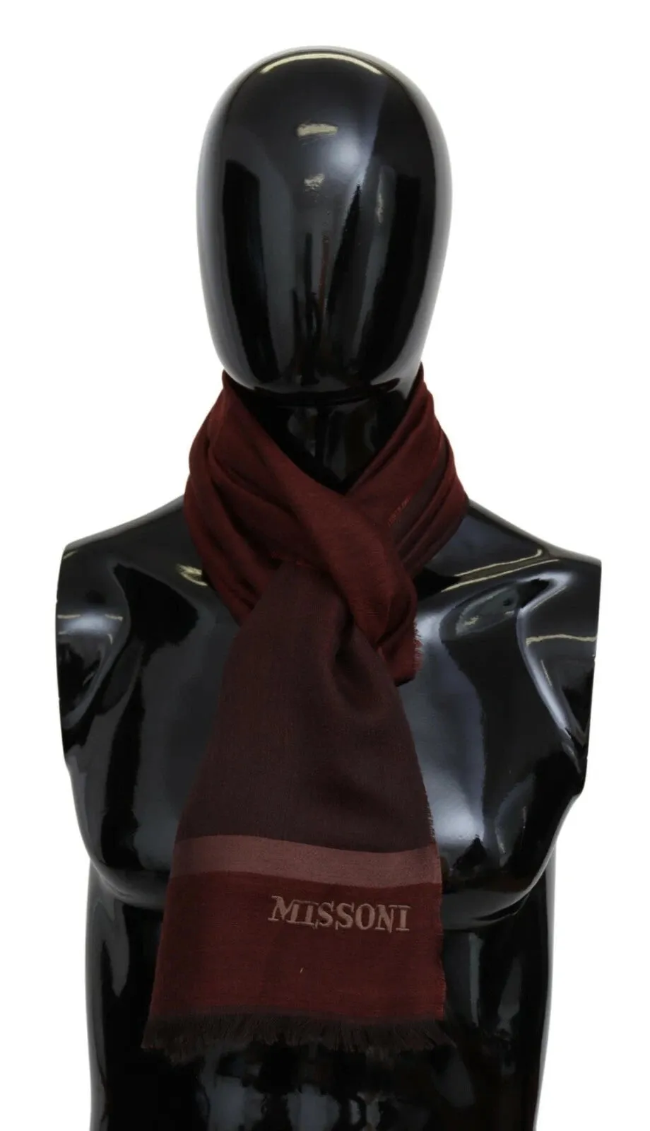 M Missoni Maroon Striped Wool Blend Unisex Wrap Fringes Scarf sold by Siebentaschen product image thumbnail 3