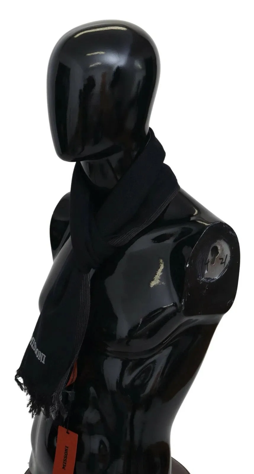 M Missoni Black Striped Wool Unisex Neck Wrap Fringes Logo Scarf sold by Siebentaschen product image thumbnail 3