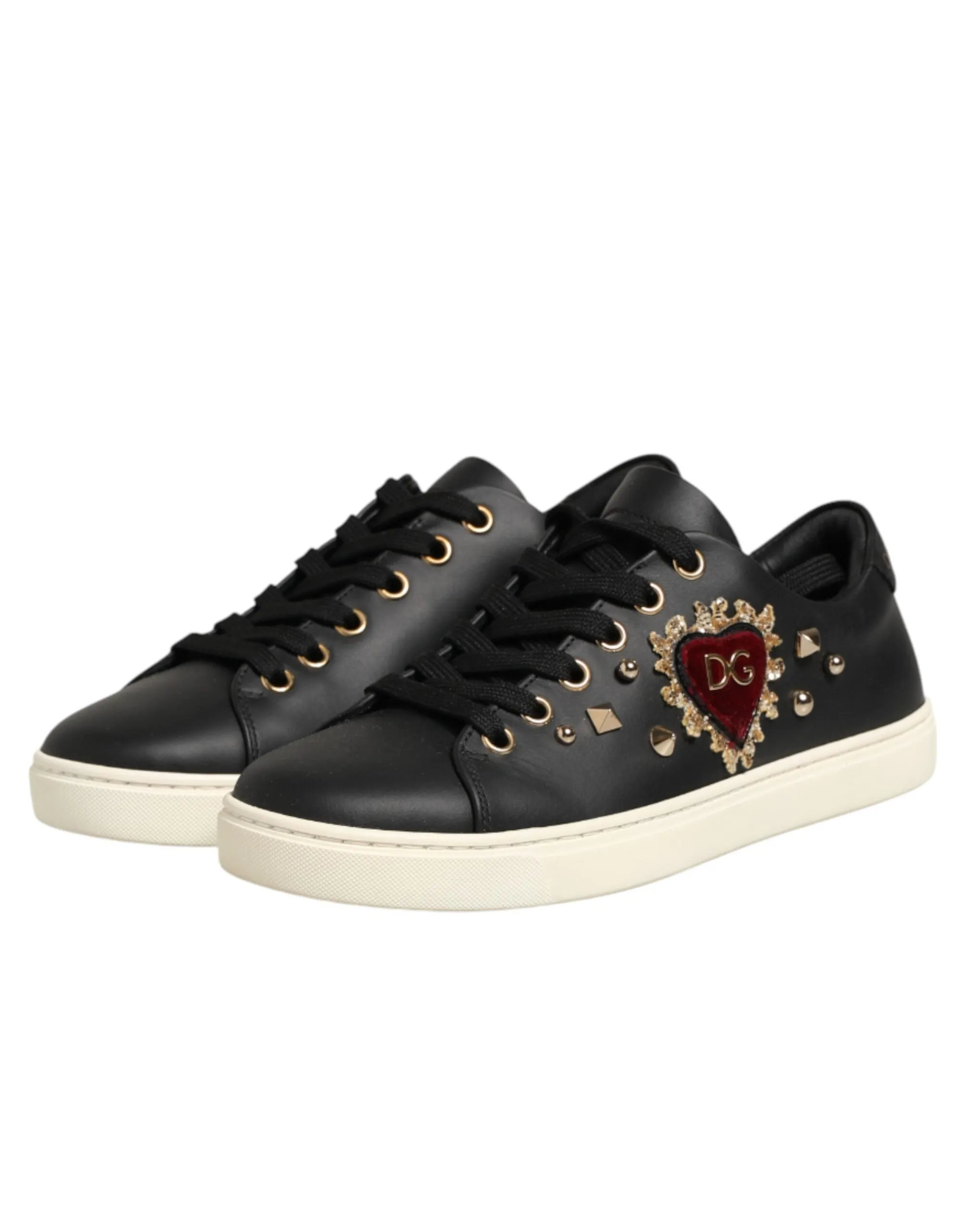 Dolce & Gabbana Black Leather Sacred Heart Sneakers Shoes sold by Siebentaschen product image thumbnail 5