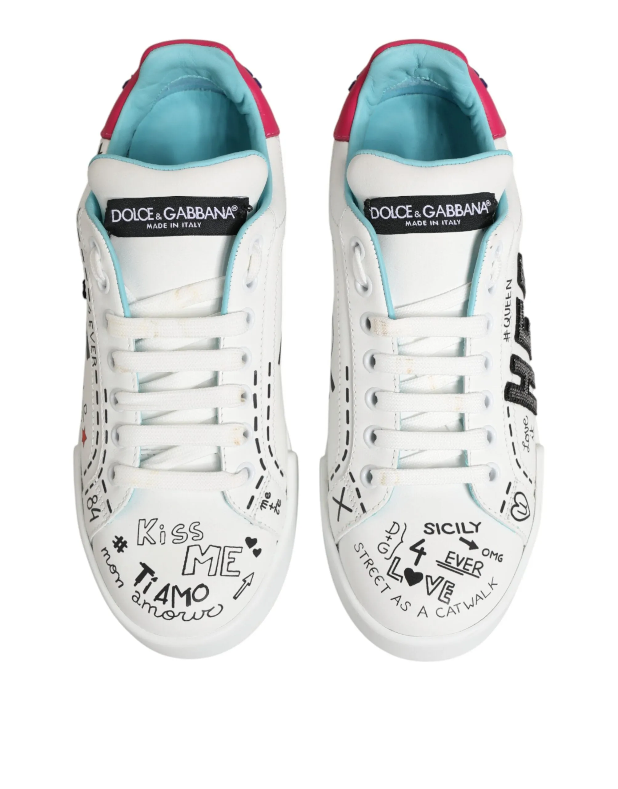 Dolce & Gabbana White Leather Graffiti Low Top Sneakers Shoes sold by Siebentaschen product image thumbnail 4