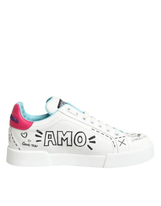 Dolce & Gabbana White Leather Graffiti Low Top Sneakers Shoes sold by Siebentaschen