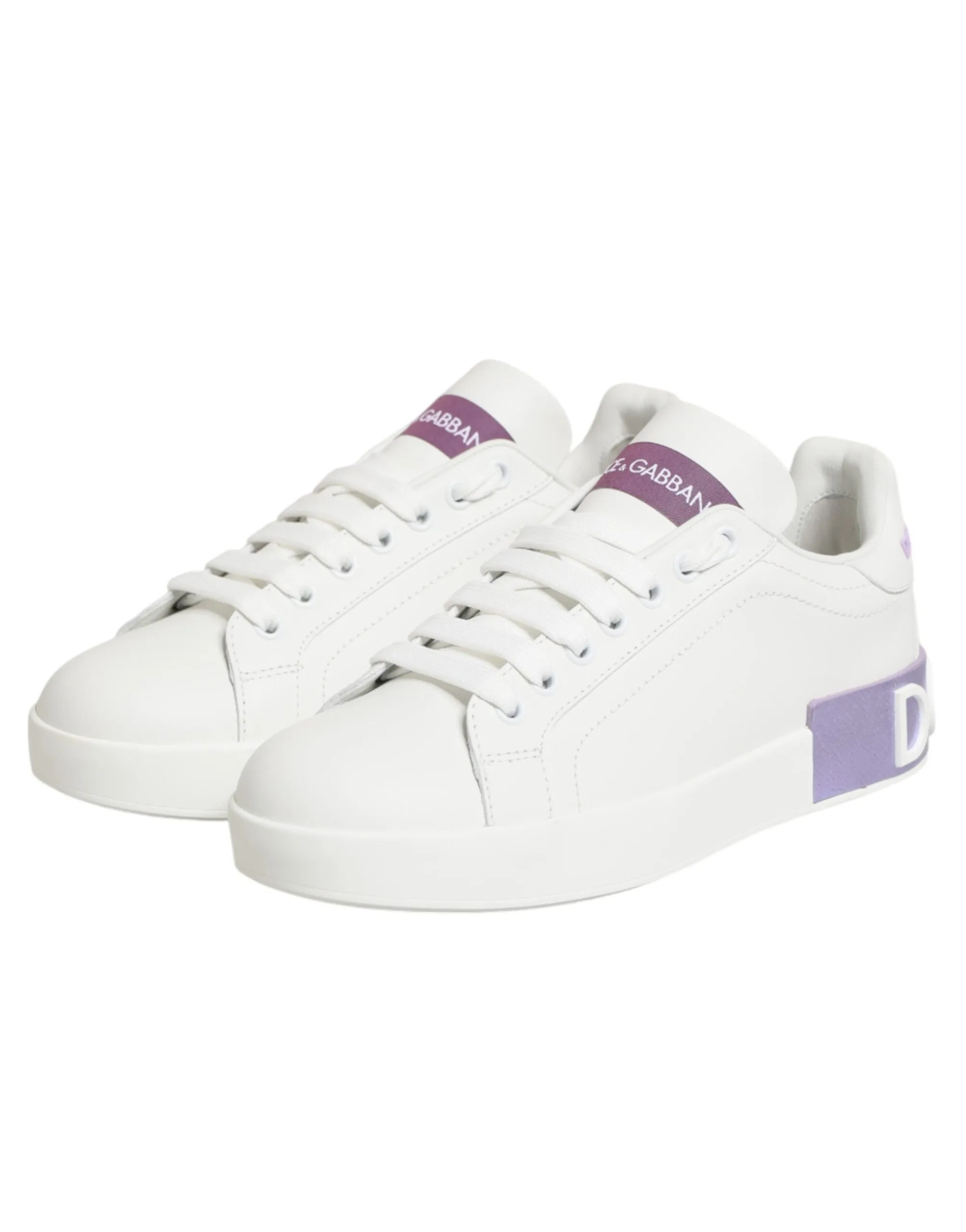Dolce & Gabbana White Purple Leather Casual Sneakers Shoes sold by Siebentaschen product image thumbnail 5