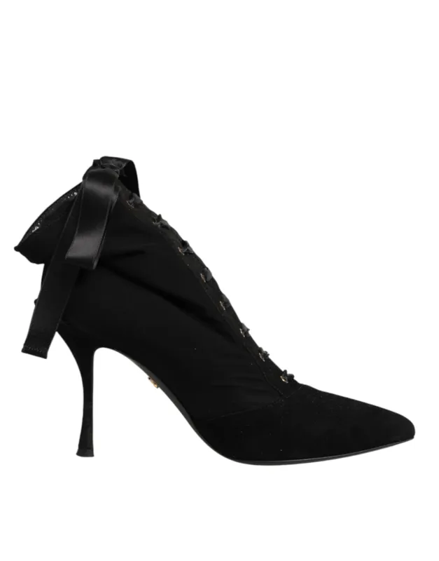 Dolce & Gabbana Black Stiletto Heels Lace Up Boots Shoes sold by Siebentaschen