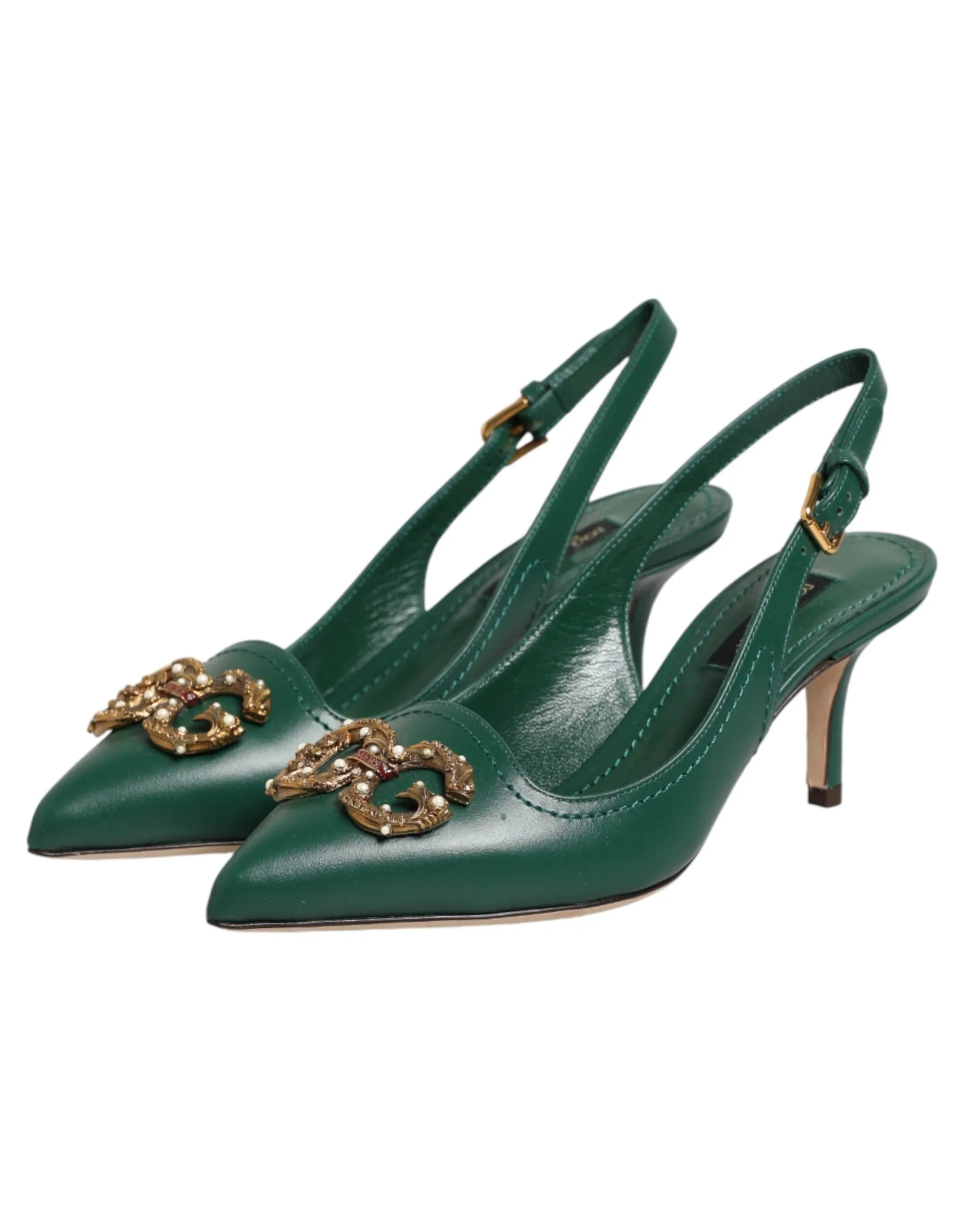 Dolce & Gabbana Green Leather AMORE Heels Slingbacks Shoes sold by Siebentaschen product image thumbnail 5