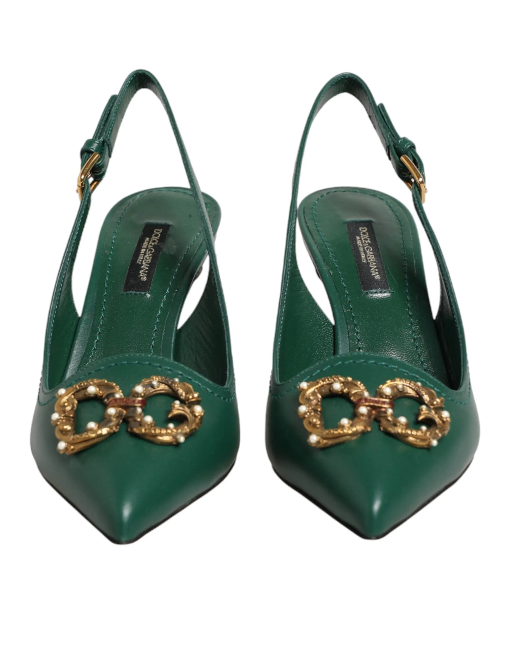 Dolce & Gabbana Green Leather AMORE Heels Slingbacks Shoes sold by Siebentaschen product image thumbnail 3