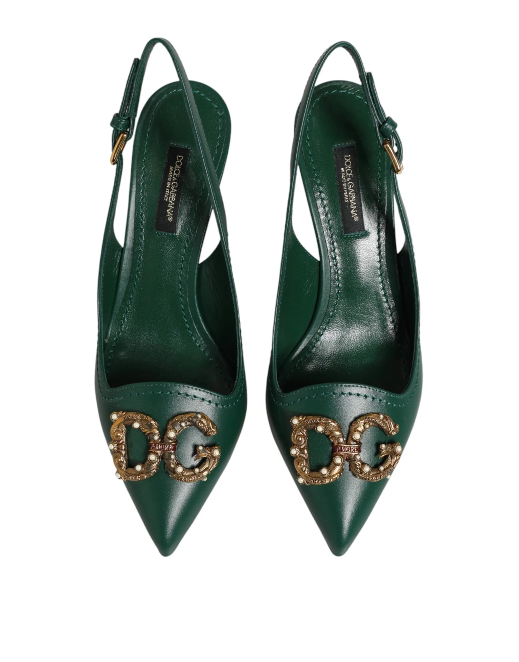 Dolce & Gabbana Green Leather AMORE Heels Slingbacks Shoes sold by Siebentaschen product image thumbnail 4