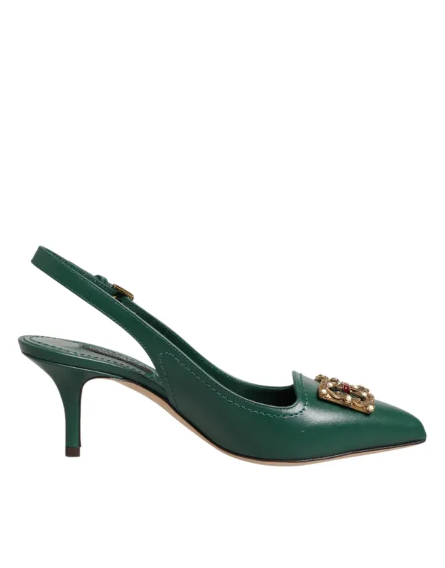 Dolce & Gabbana Green Leather AMORE Heels Slingbacks Shoes sold by Siebentaschen