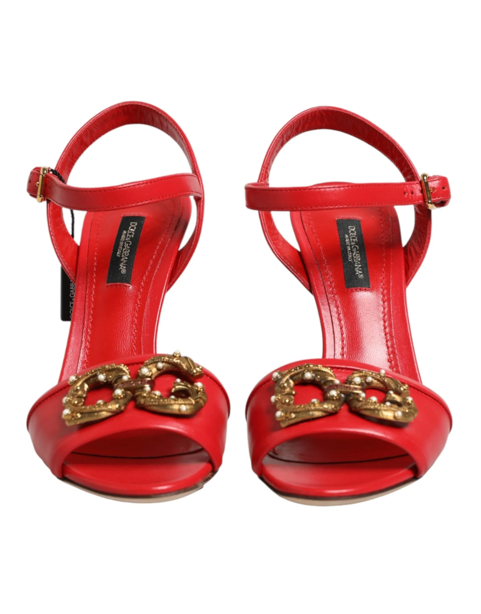 Dolce & Gabbana Red Leather DG AMORE Heels Sandals Shoes sold by Siebentaschen product image thumbnail 3