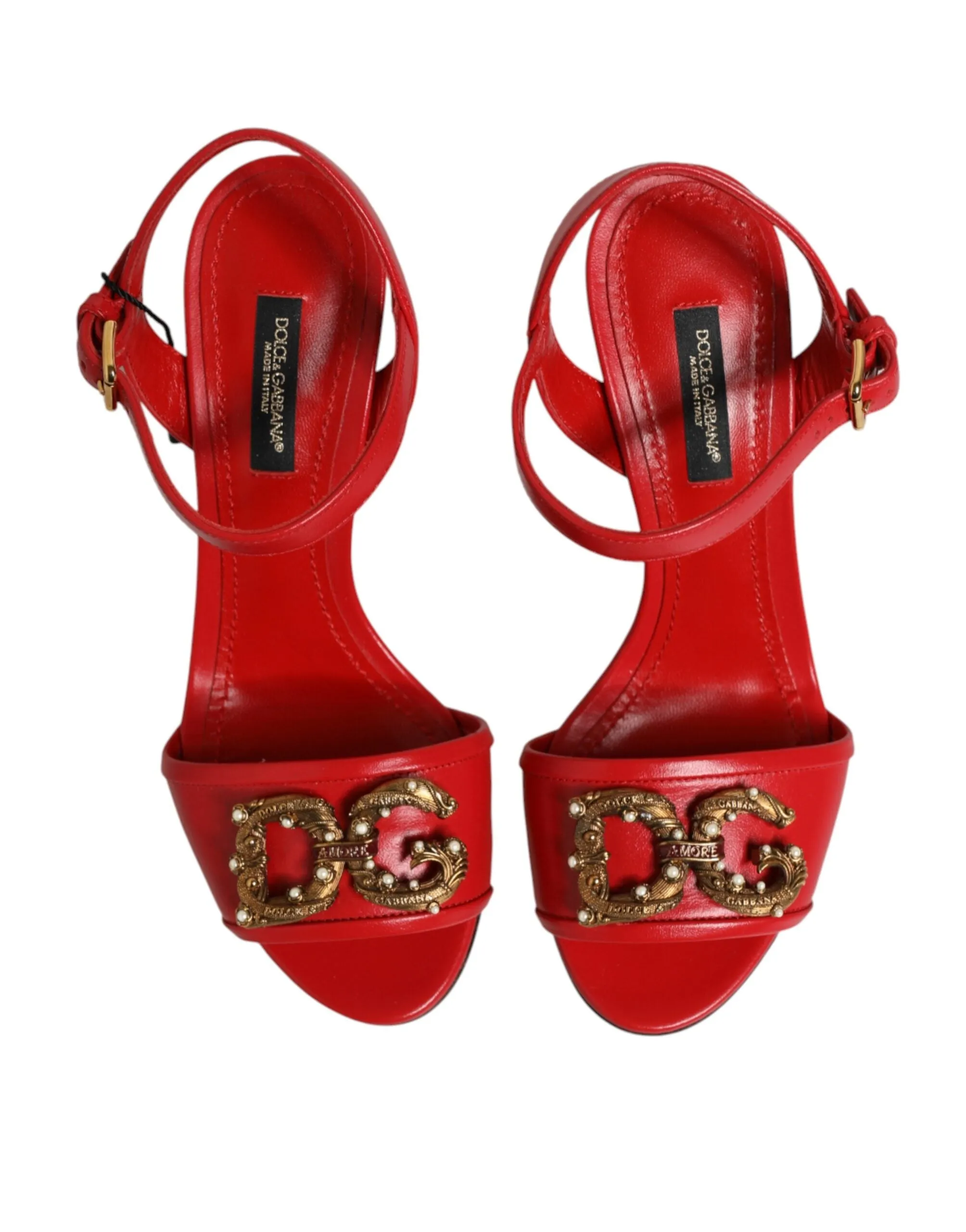 Dolce & Gabbana Red Leather DG AMORE Heels Sandals Shoes sold by Siebentaschen product image thumbnail 4