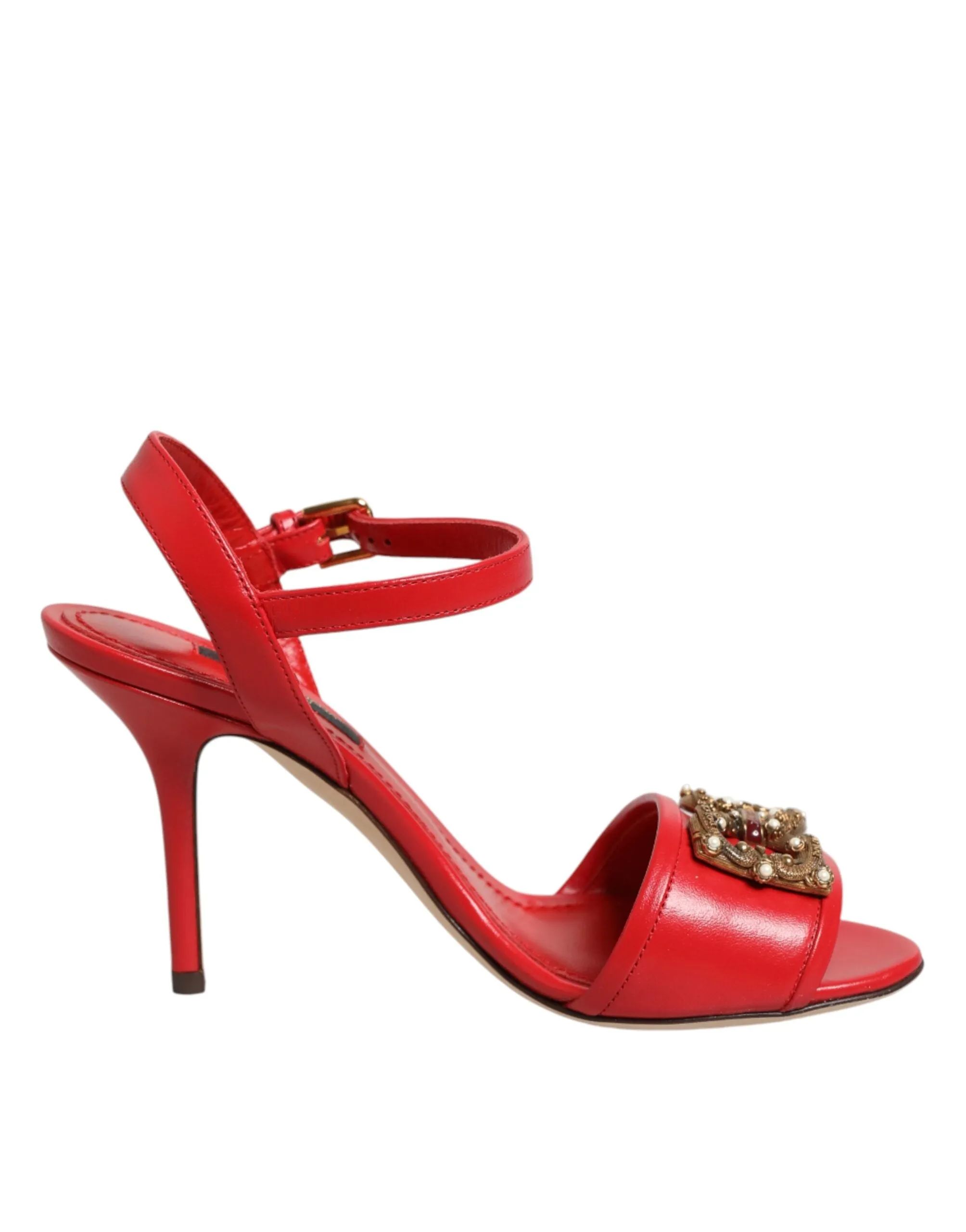 Dolce & Gabbana Red Leather DG AMORE Heels Sandals Shoes sold by Siebentaschen
