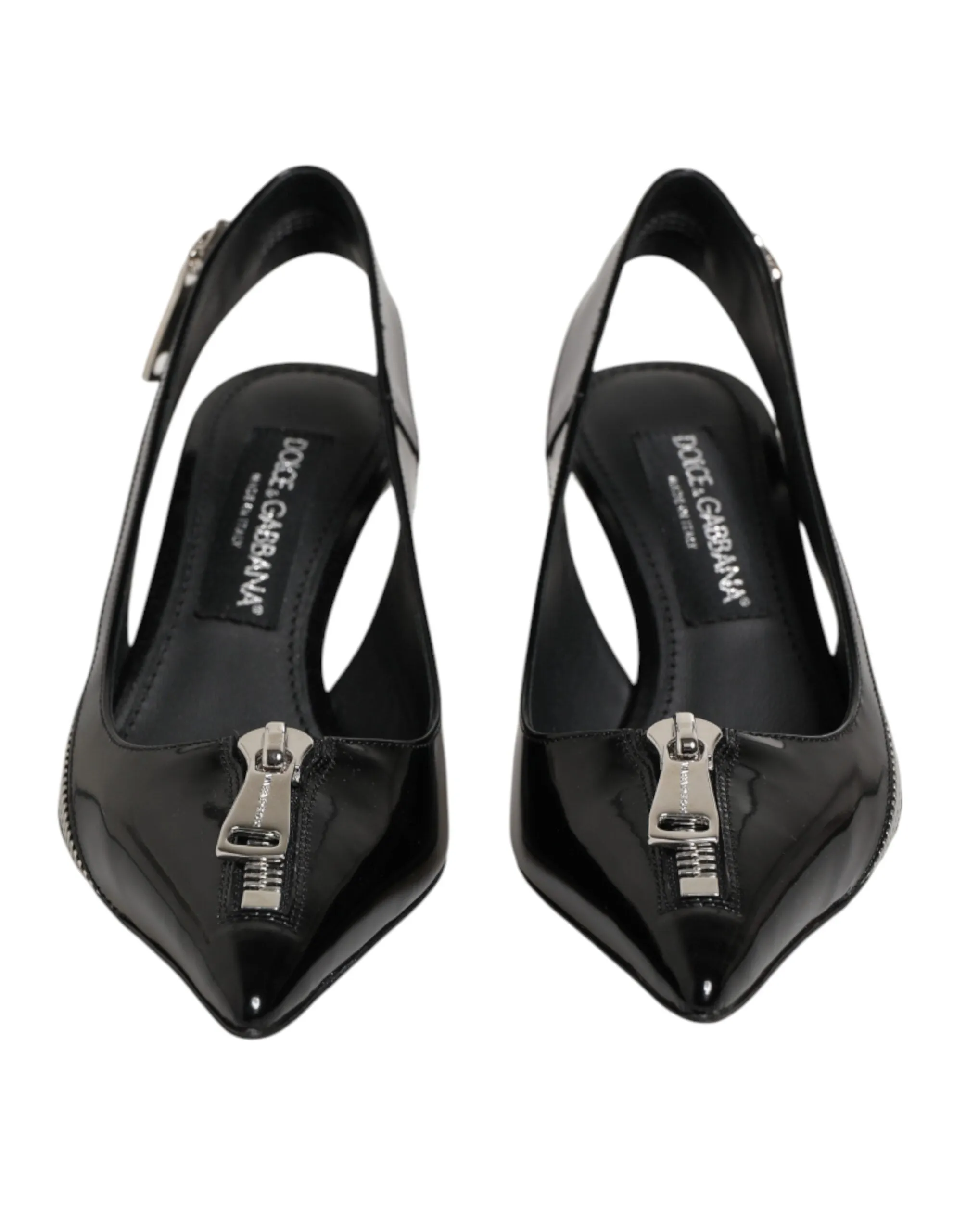 Dolce & Gabbana Black Zipper Leather Heels Slingbacks Shoes sold by Siebentaschen product image thumbnail 3