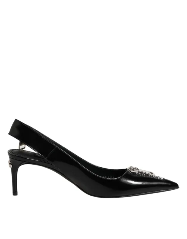 Dolce & Gabbana Black Zipper Leather Heels Slingbacks Shoes sold by Siebentaschen