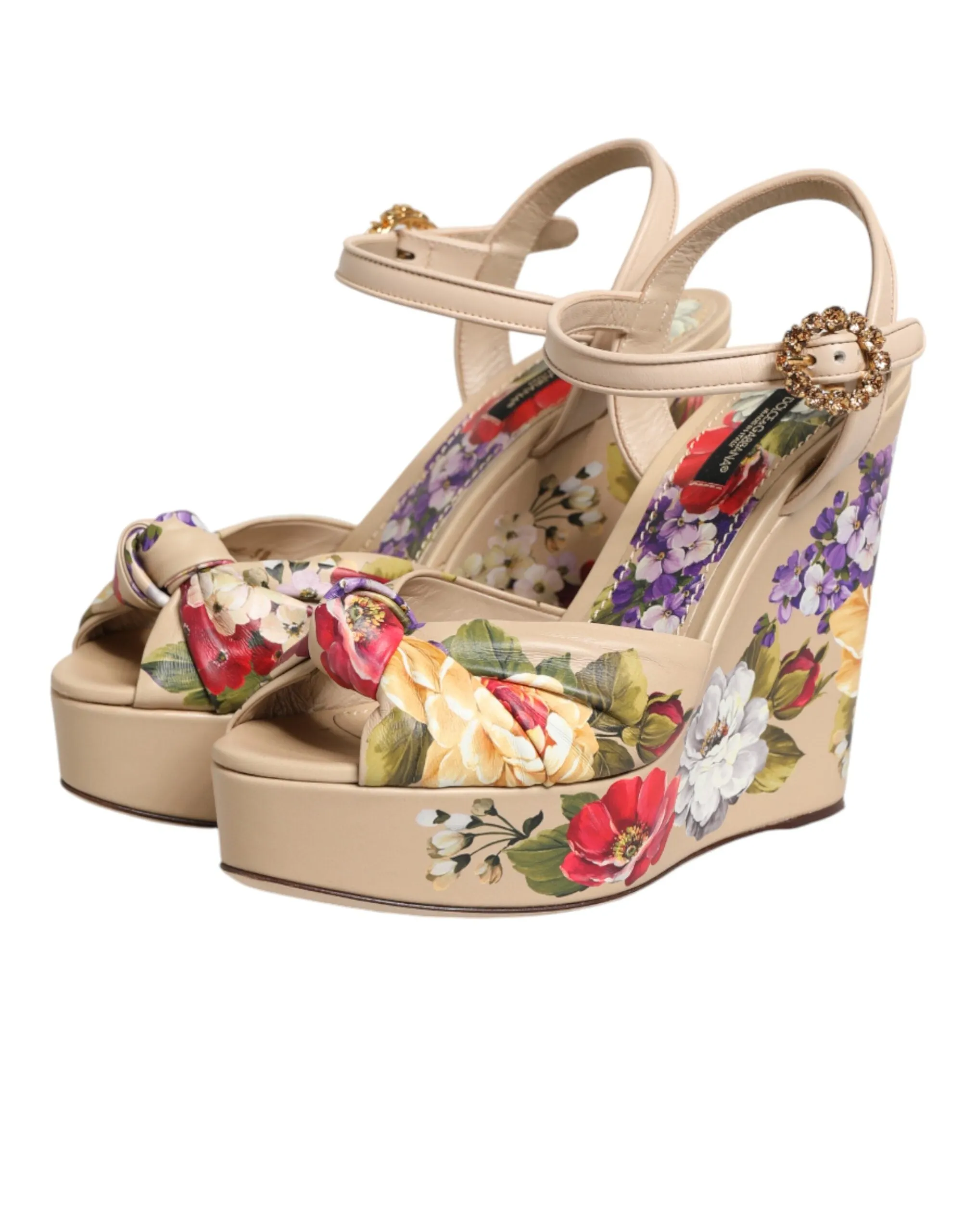 Dolce & Gabbana Beige Floral Ankle Strap Wedge Sandals Shoes sold by Siebentaschen product image thumbnail 5
