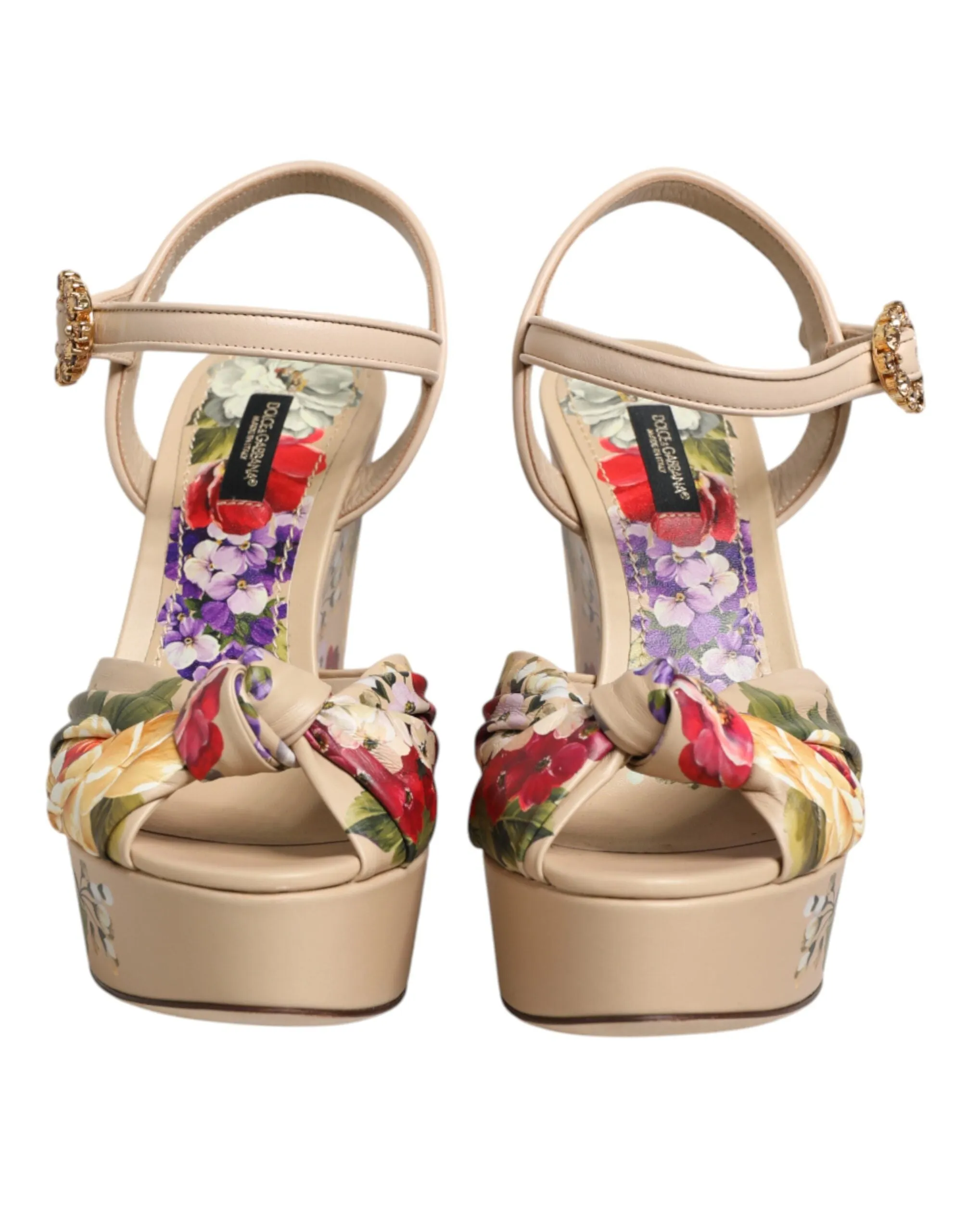 Dolce & Gabbana Beige Floral Ankle Strap Wedge Sandals Shoes sold by Siebentaschen product image thumbnail 3