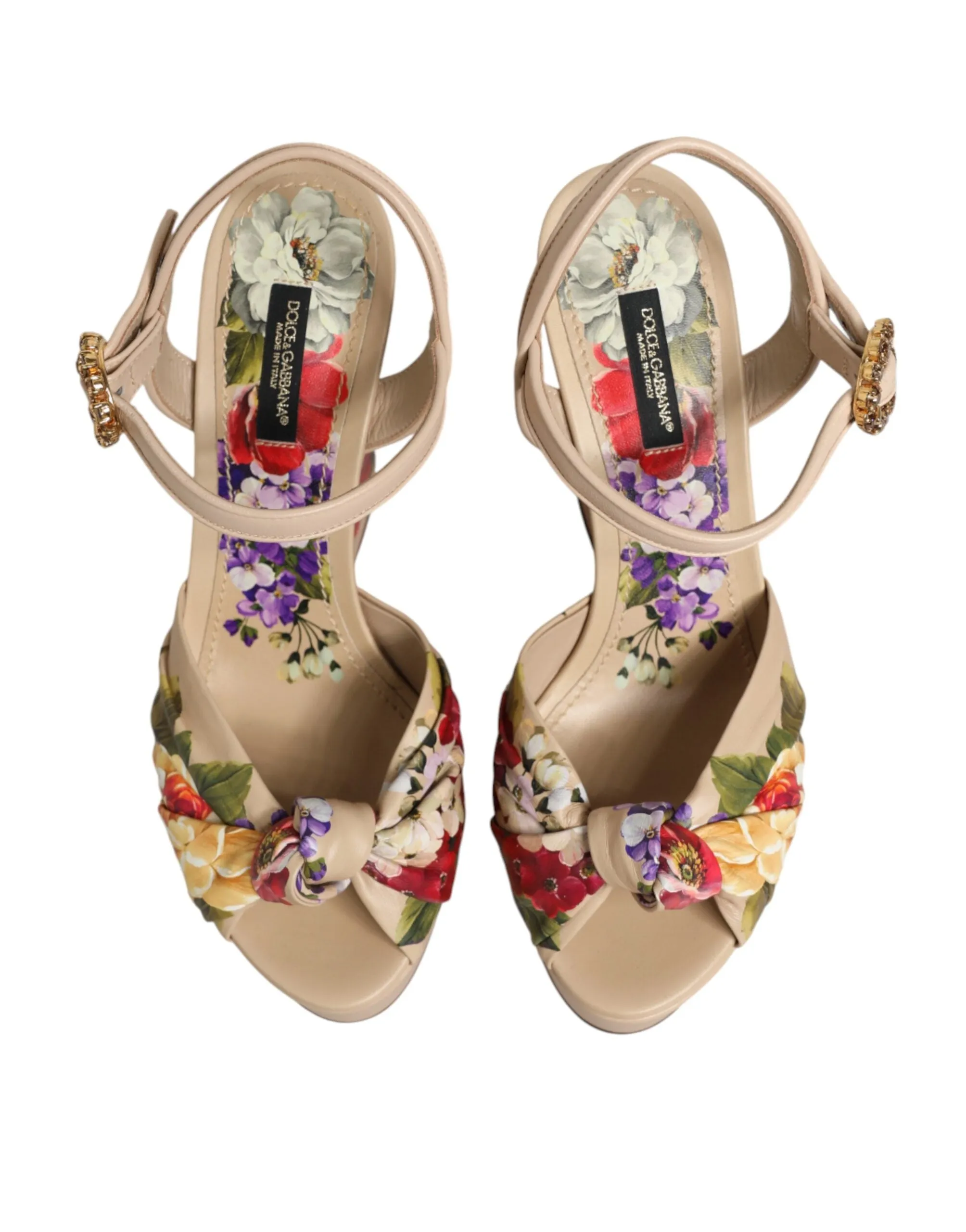 Dolce & Gabbana Beige Floral Ankle Strap Wedge Sandals Shoes sold by Siebentaschen product image thumbnail 4