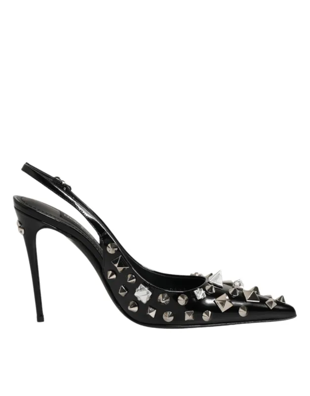 Dolce & Gabbana Black Studded Leather Heels Slingbacks Shoes sold by Siebentaschen