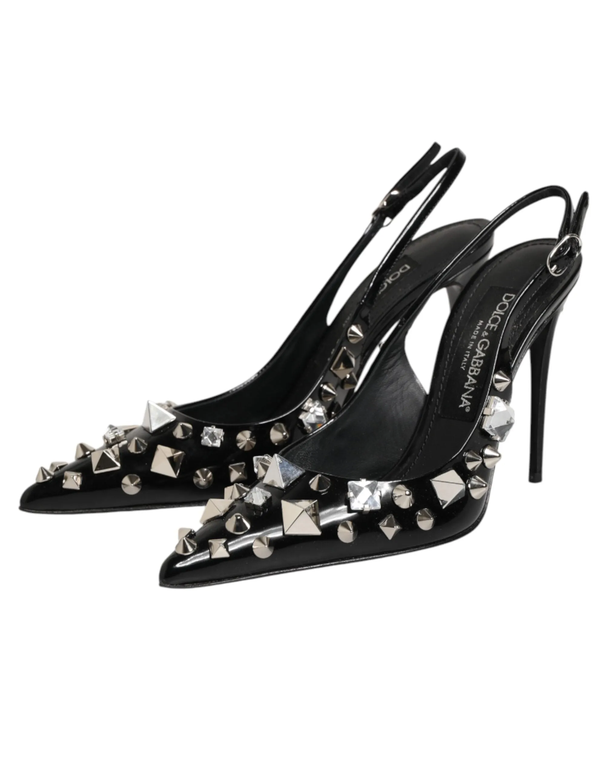 Dolce & Gabbana Black Studded Leather Heels Slingbacks Shoes sold by Siebentaschen product image thumbnail 5