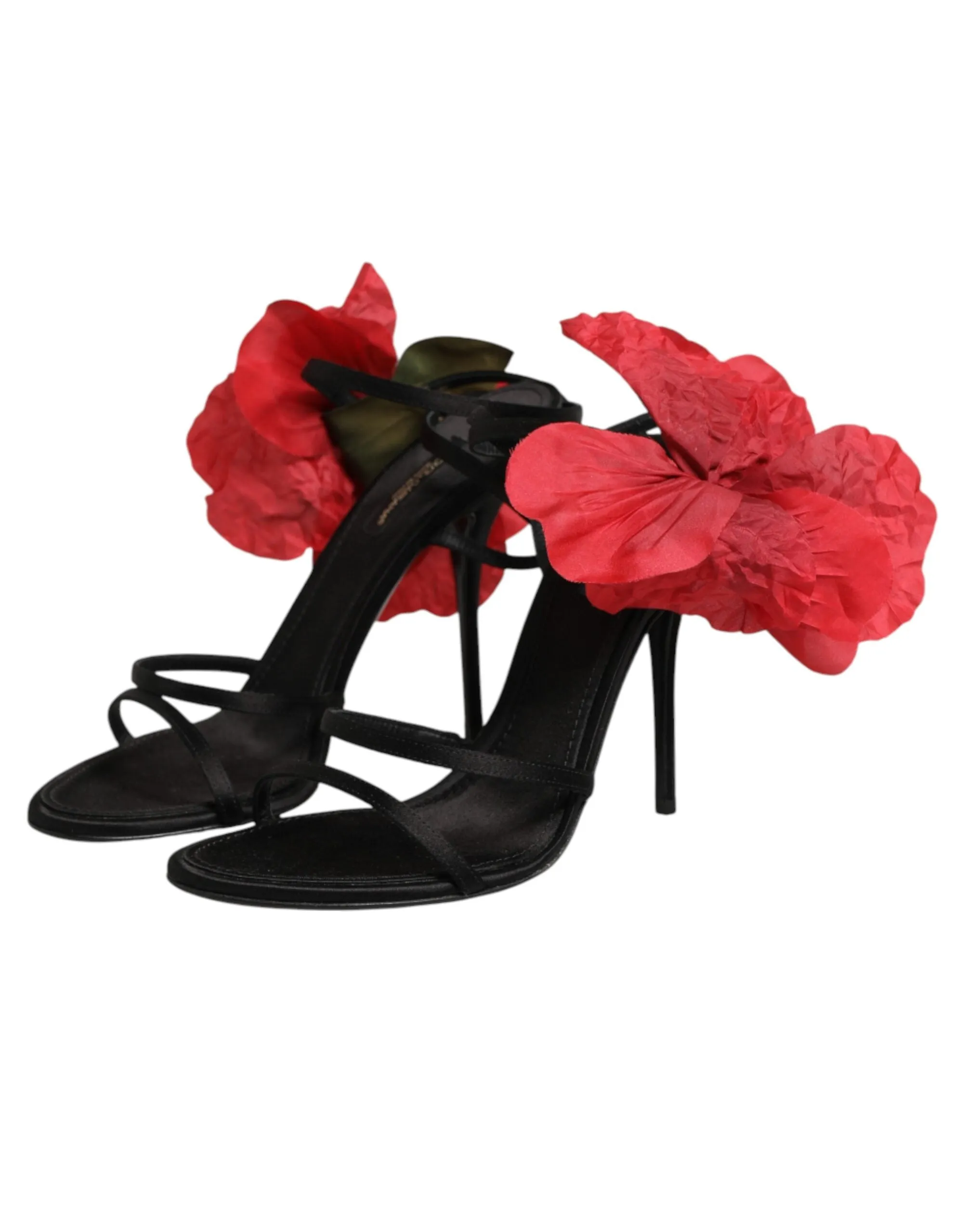 Dolce & Gabbana Black Leather Strappy Flower Heels Sandals Shoes sold by Siebentaschen product image thumbnail 5