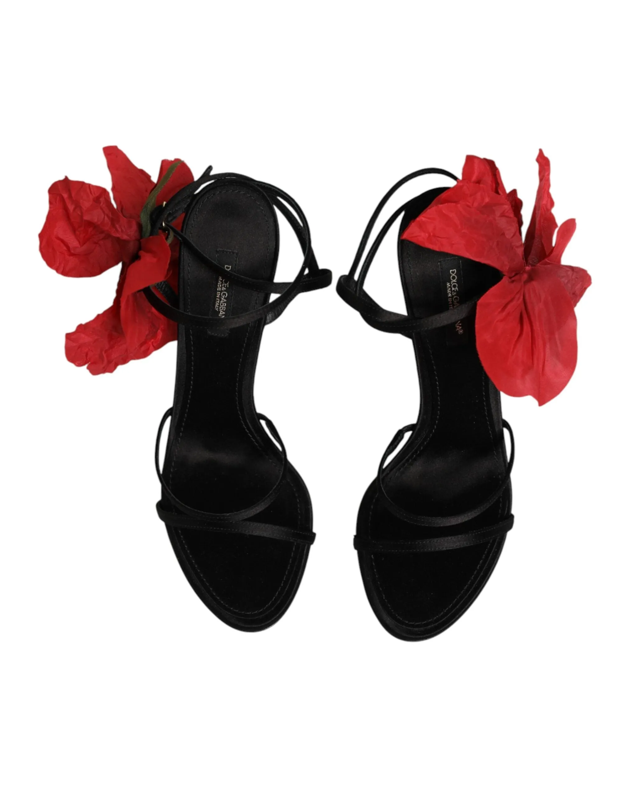 Dolce & Gabbana Black Leather Strappy Flower Heels Sandals Shoes sold by Siebentaschen product image thumbnail 4