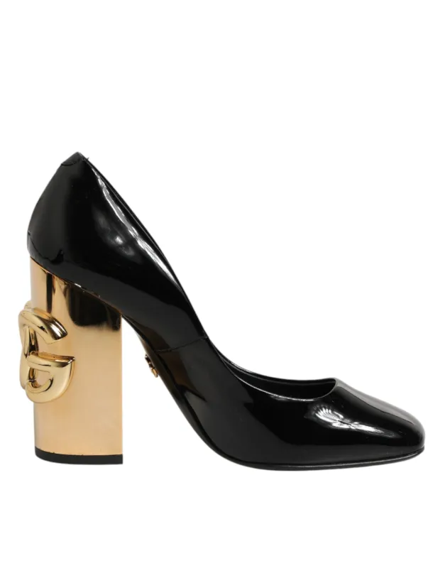 Dolce & Gabbana Black Gold Patent Leather Logo Heels Pumps Shoes sold by Siebentaschen